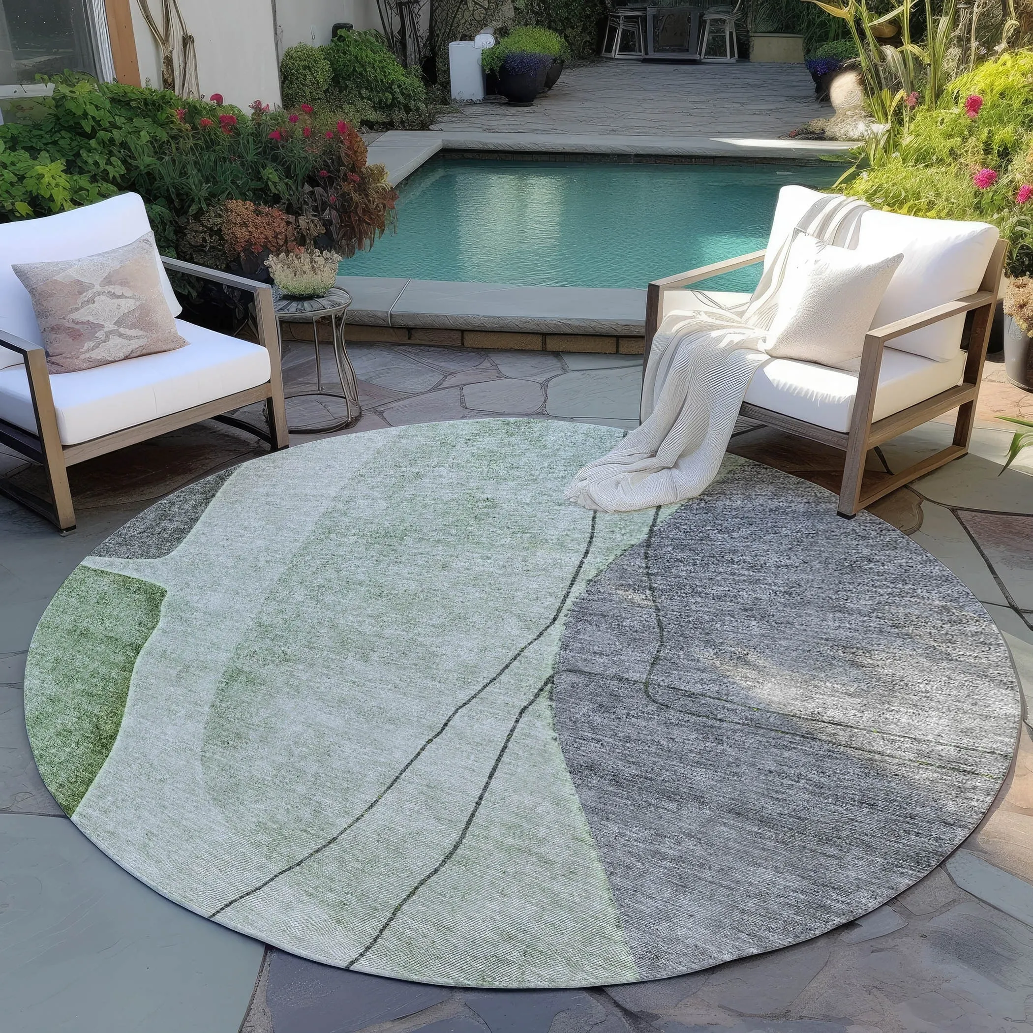 Machine Washable Indoor/ Outdoor Chantille Modern Abstract Rug