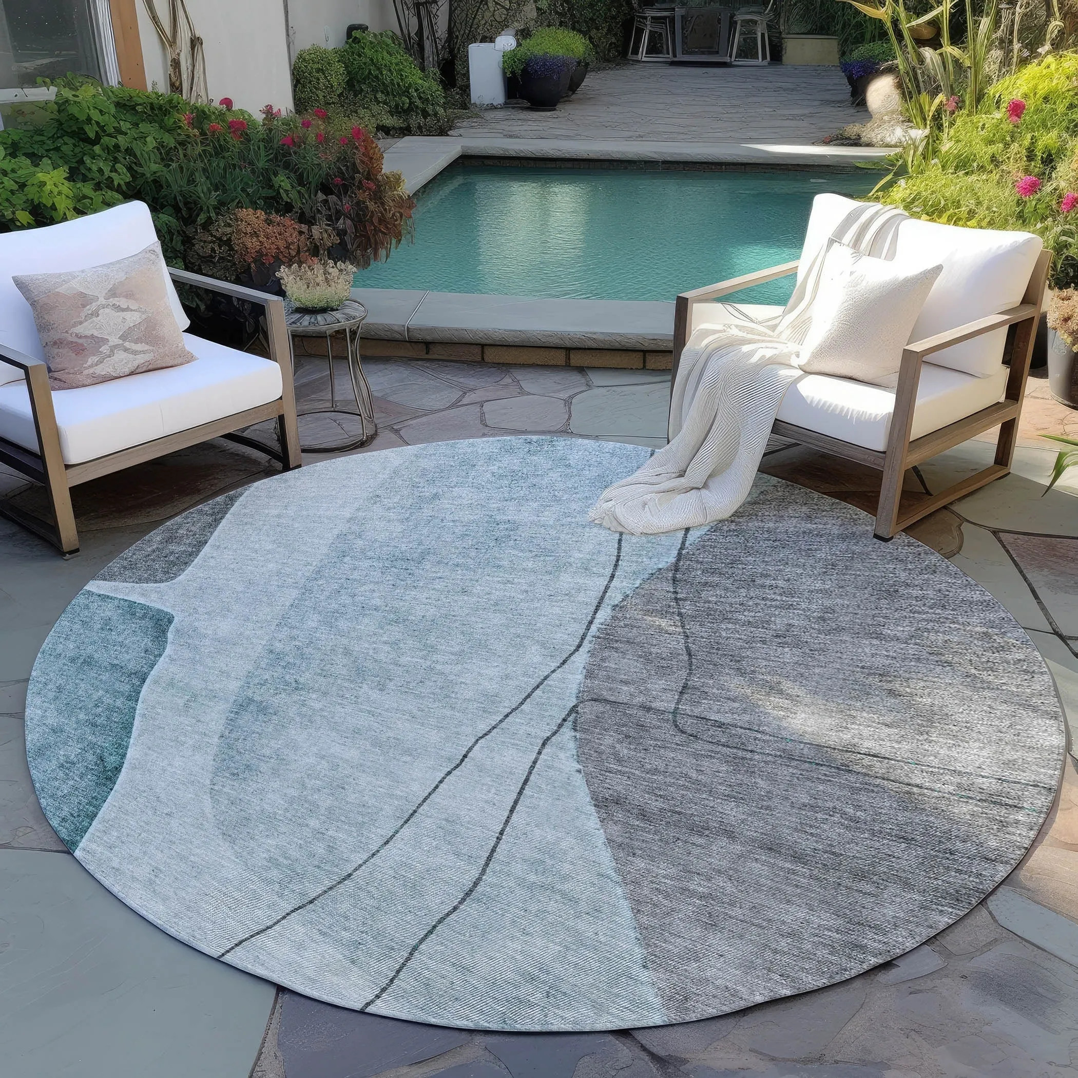 Machine Washable Indoor/ Outdoor Chantille Modern Abstract Rug