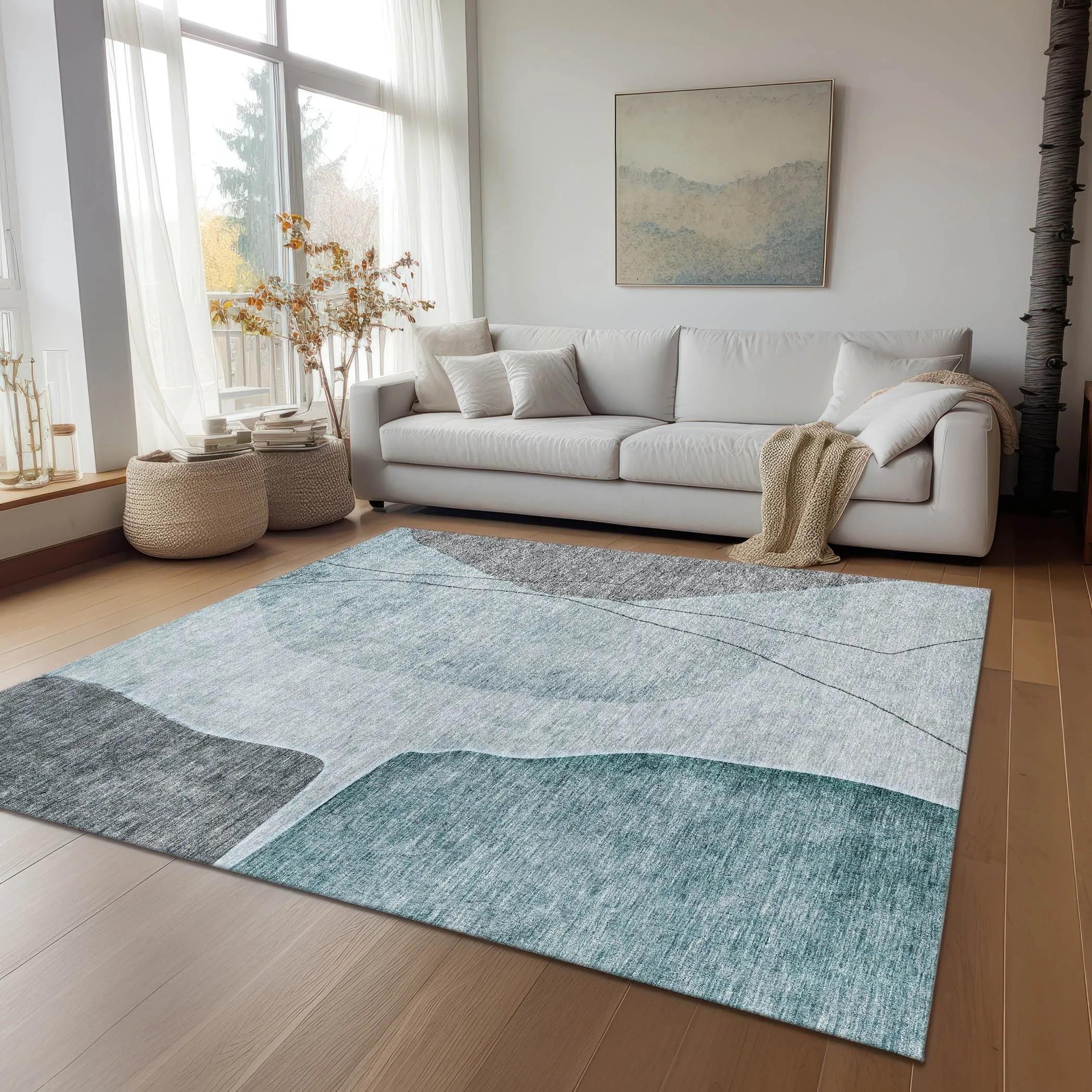 Machine Washable Indoor/ Outdoor Chantille Modern Abstract Rug