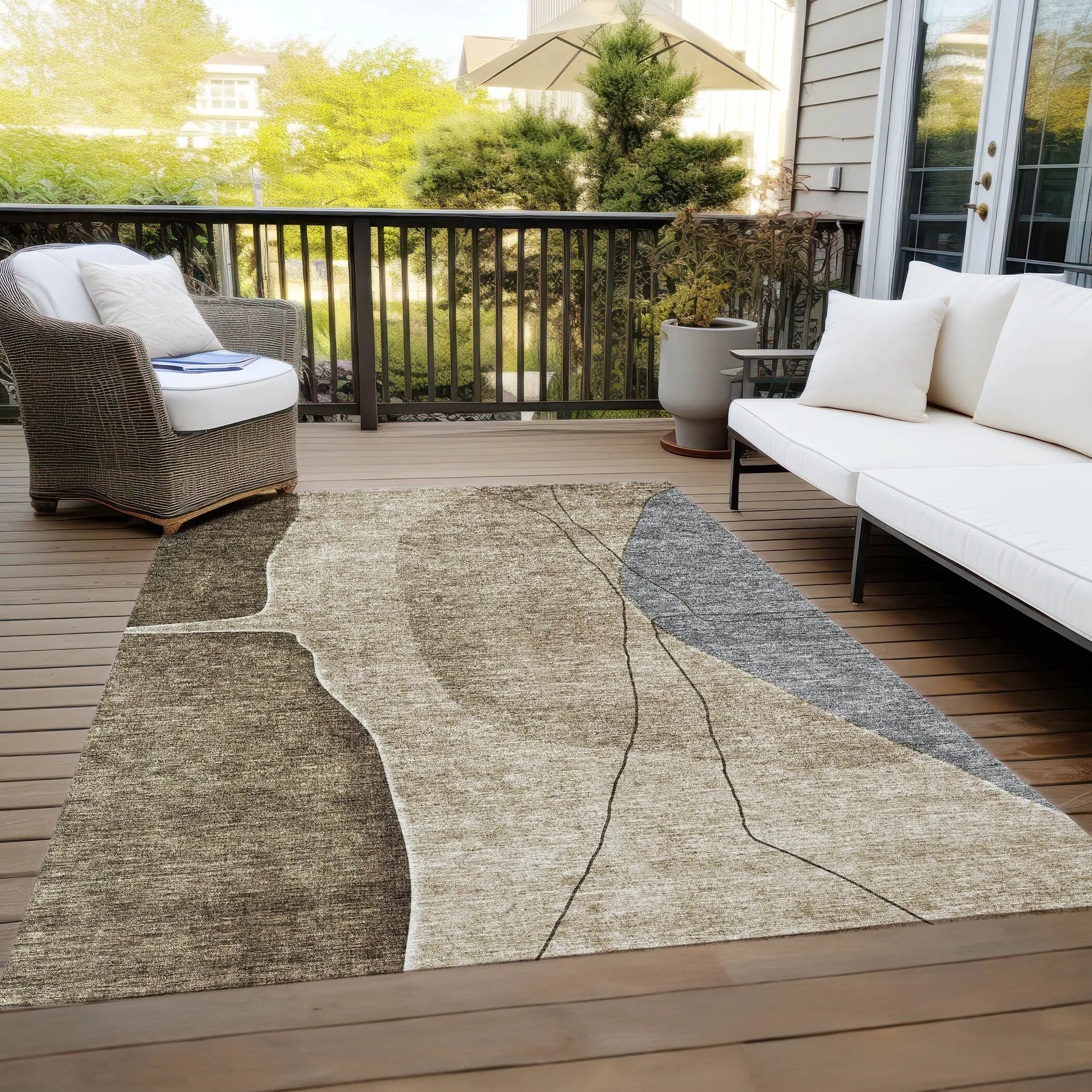 Machine Washable Indoor/ Outdoor Chantille Modern Abstract Rug