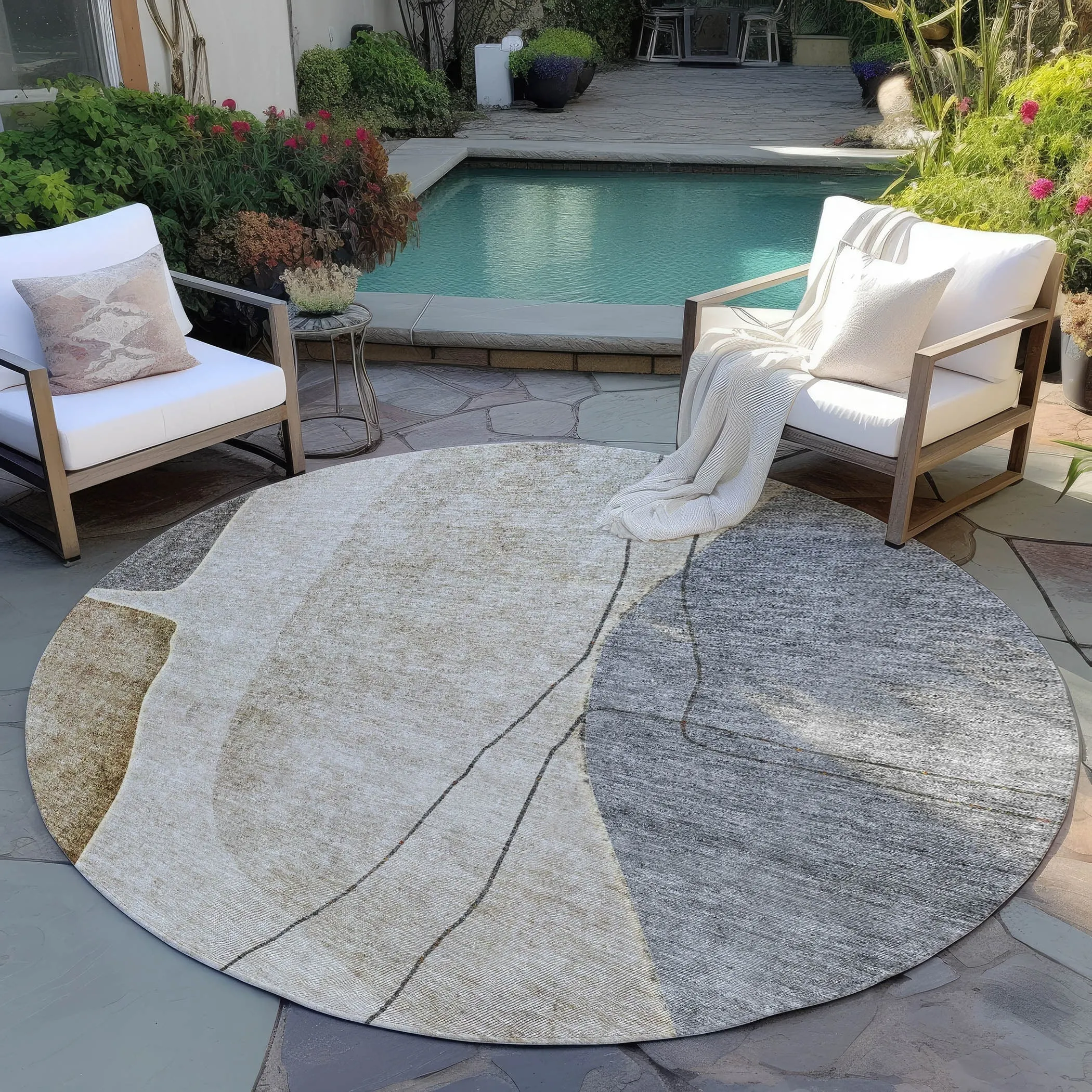 Machine Washable Indoor/ Outdoor Chantille Modern Abstract Rug