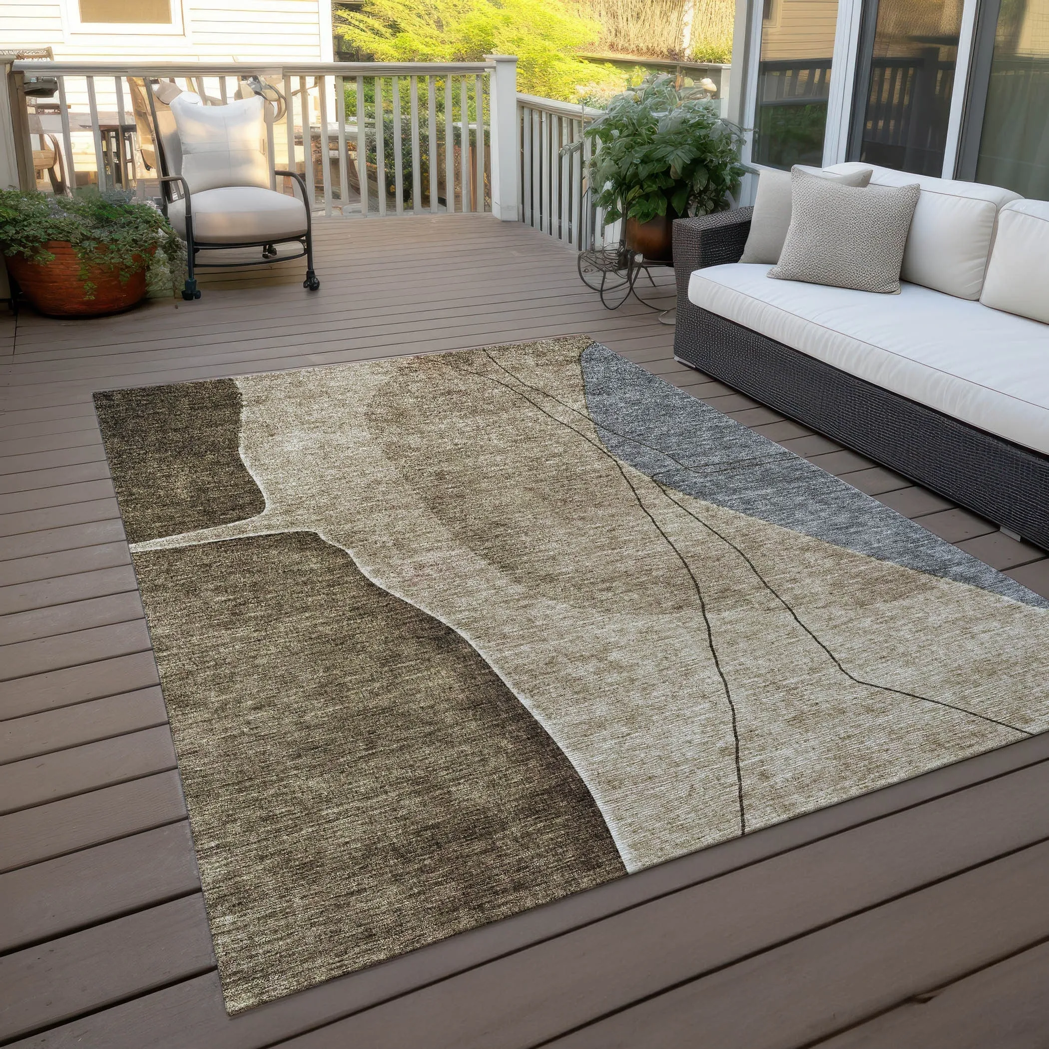 Machine Washable Indoor/ Outdoor Chantille Modern Abstract Rug