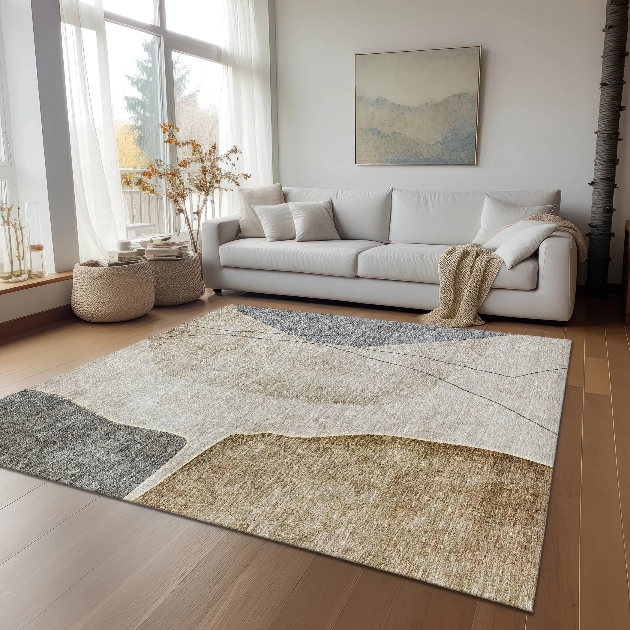 Machine Washable Indoor/ Outdoor Chantille Modern Abstract Rug
