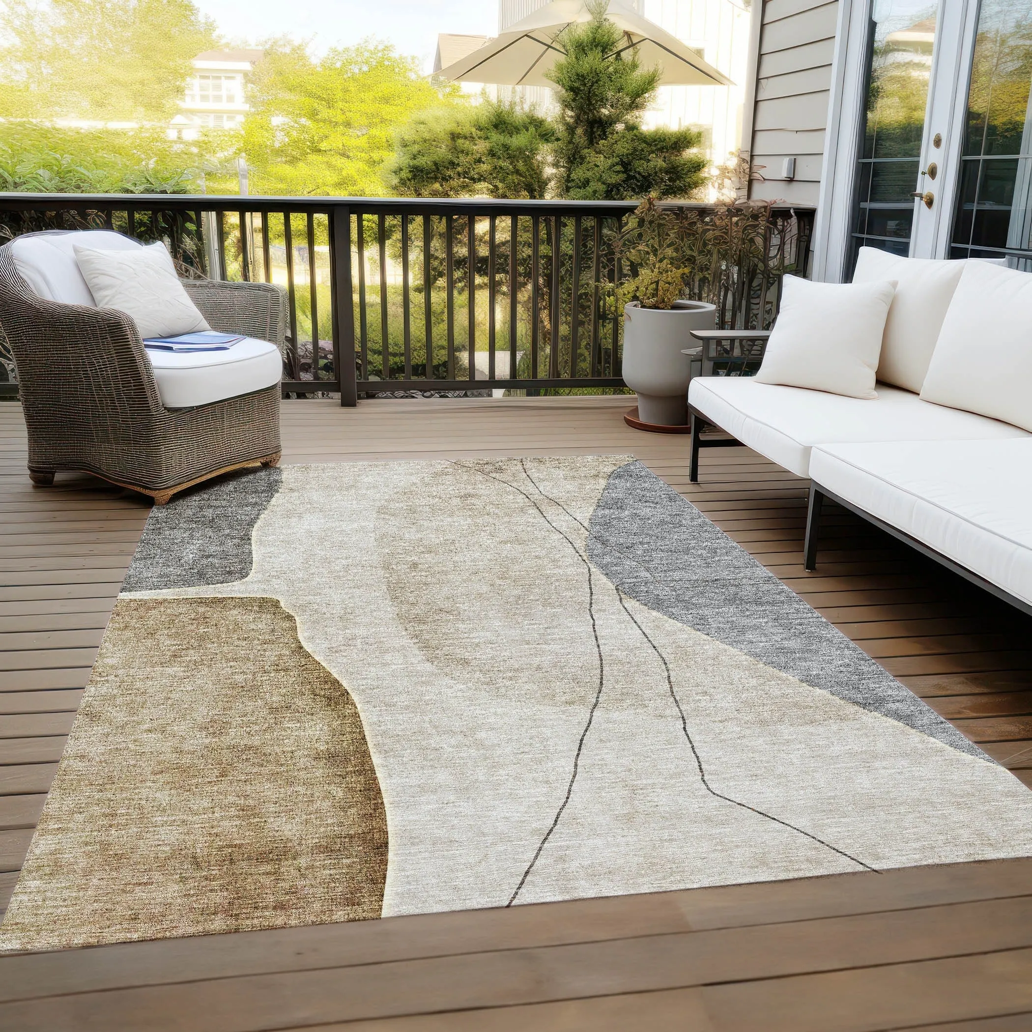 Machine Washable Indoor/ Outdoor Chantille Modern Abstract Rug