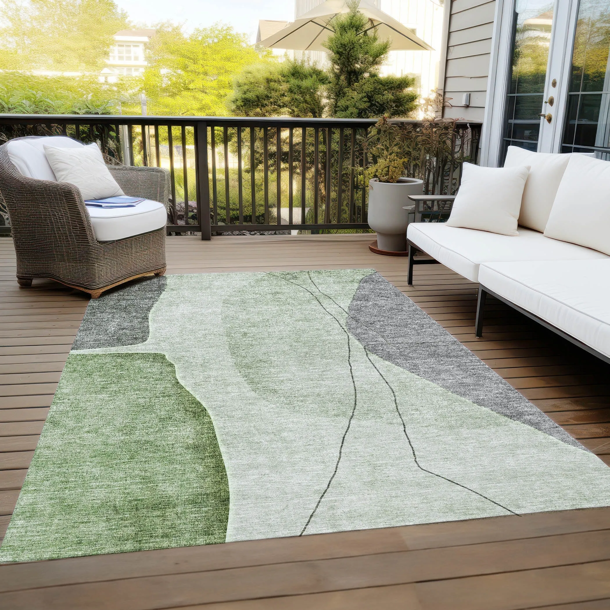 Machine Washable Indoor/ Outdoor Chantille Modern Abstract Rug