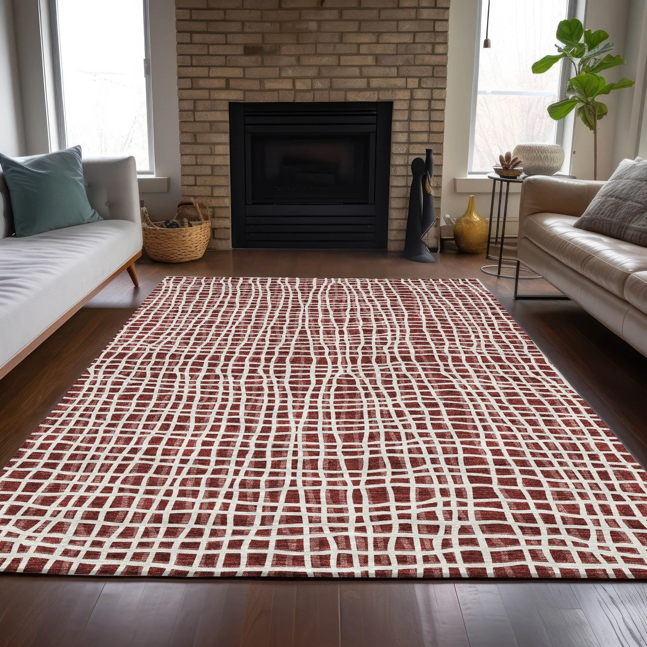 Machine Washable Indoor/ Outdoor Chantille Modern Abstract Rug