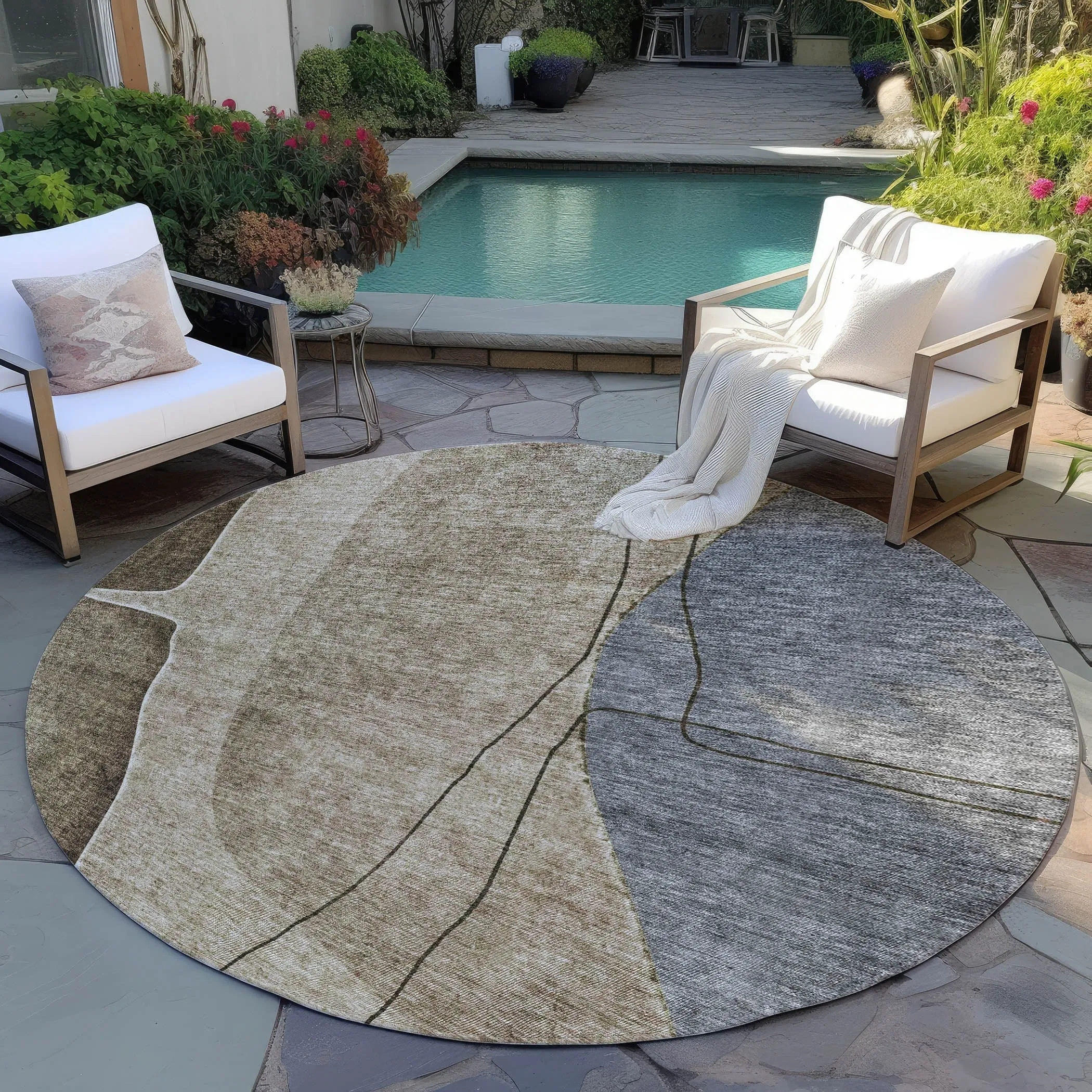 Machine Washable Indoor/ Outdoor Chantille Modern Abstract Rug