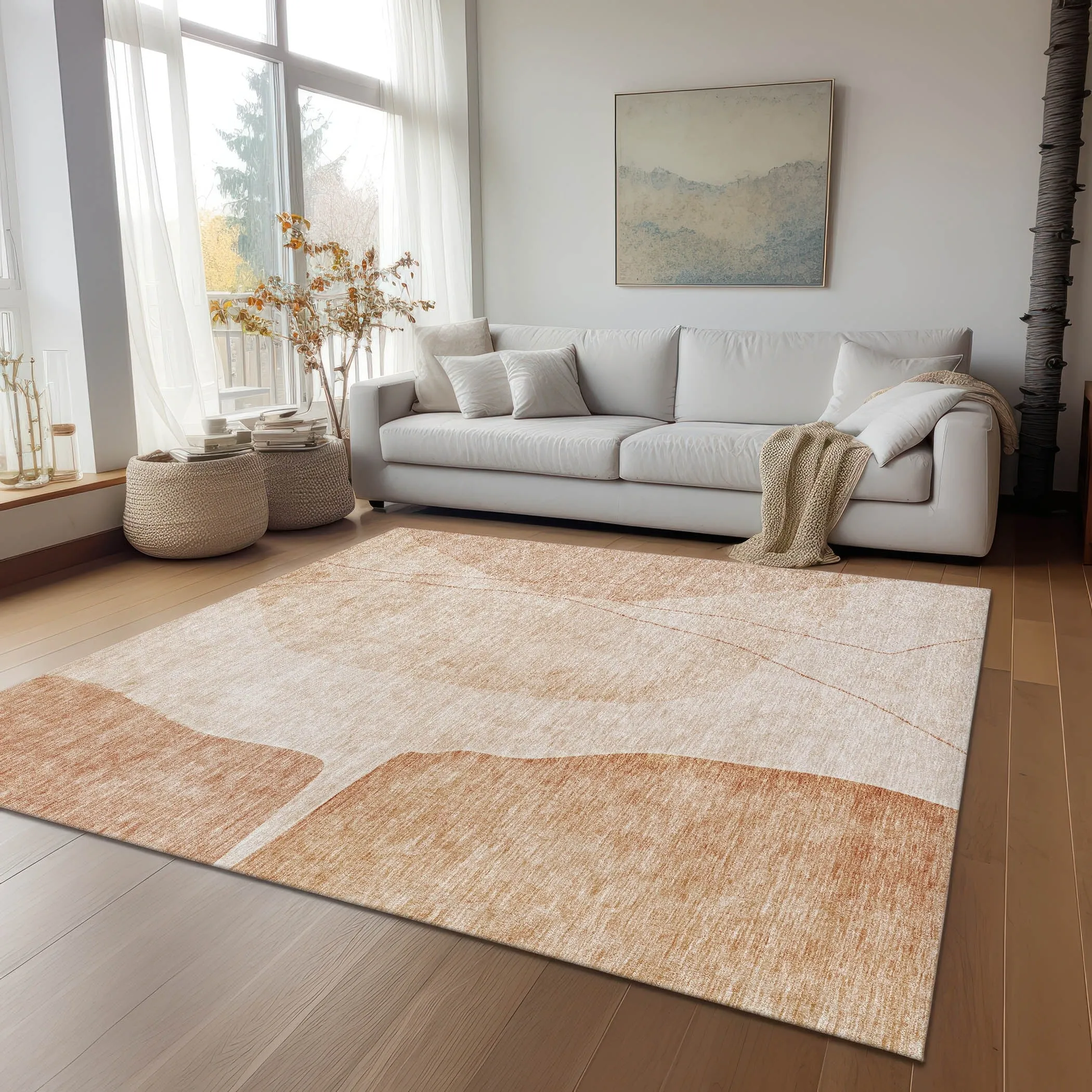 Machine Washable Indoor/ Outdoor Chantille Modern Abstract Rug