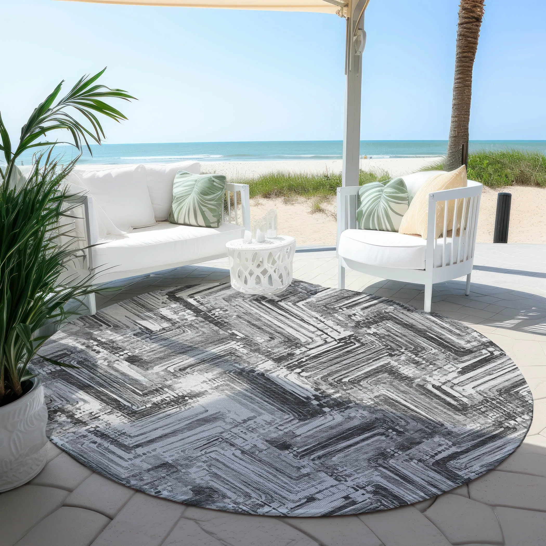 Machine Washable Indoor/ Outdoor Chantille Modern Chevron Rug