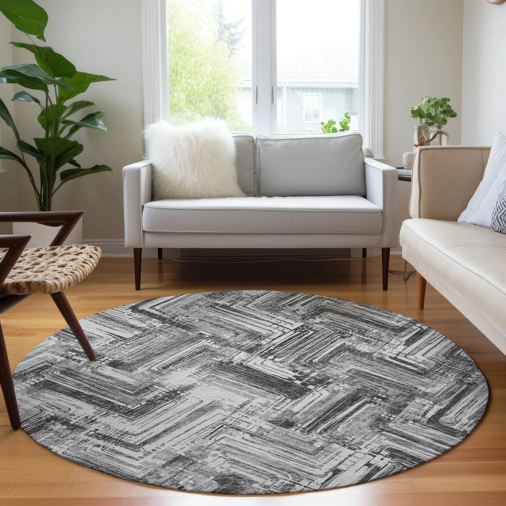 Machine Washable Indoor/ Outdoor Chantille Modern Chevron Rug