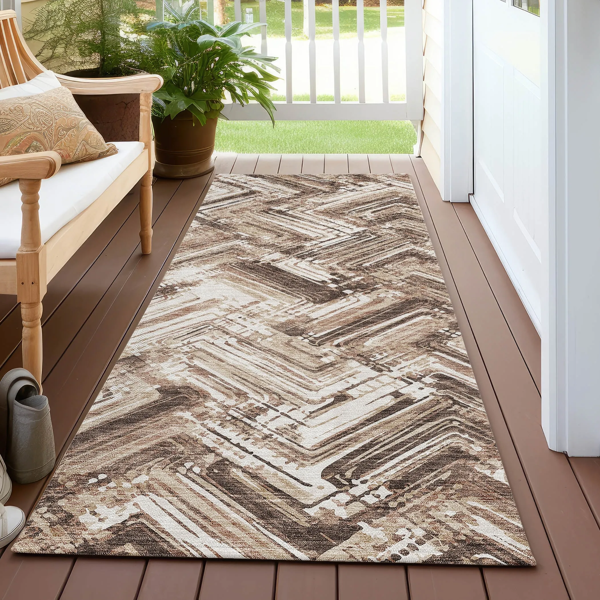 Machine Washable Indoor/ Outdoor Chantille Modern Chevron Rug