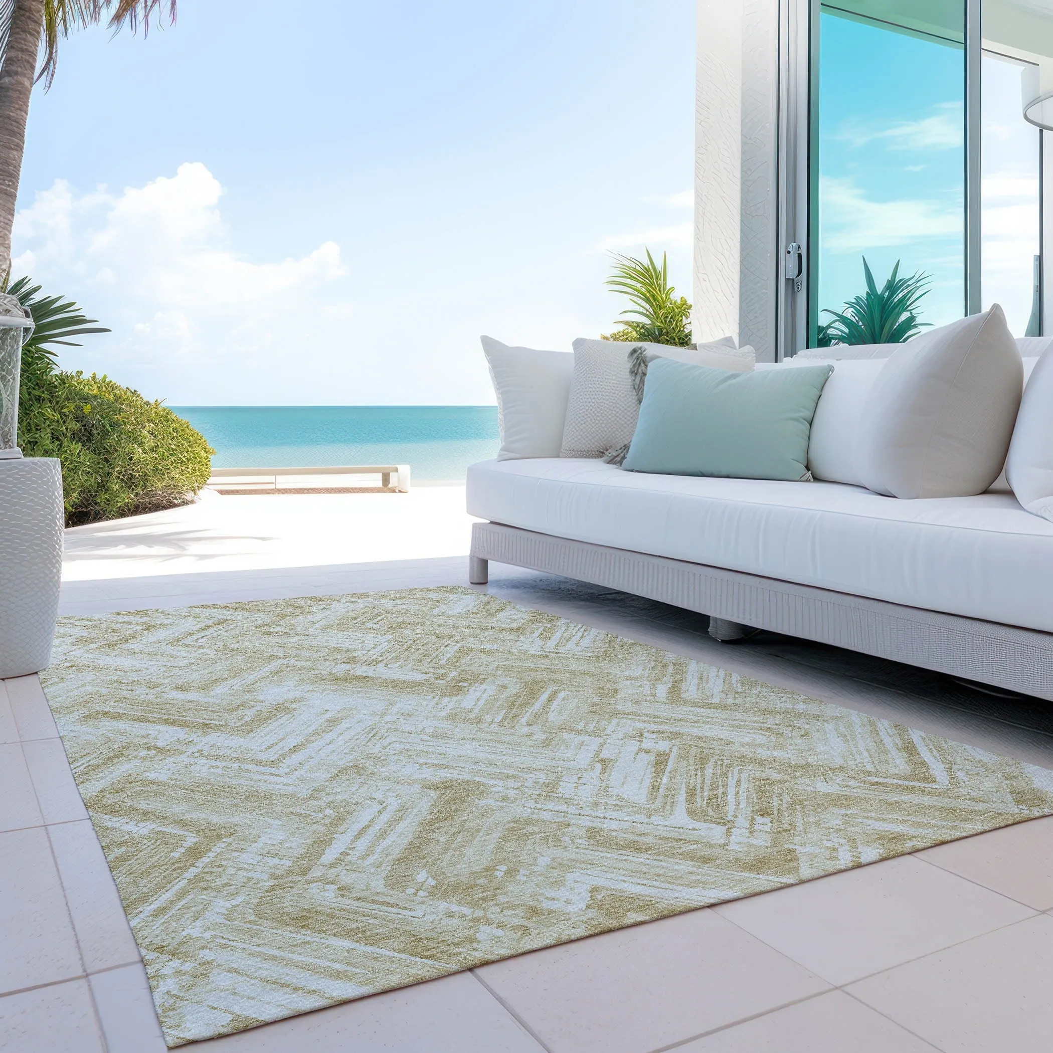 Machine Washable Indoor/ Outdoor Chantille Modern Chevron Rug