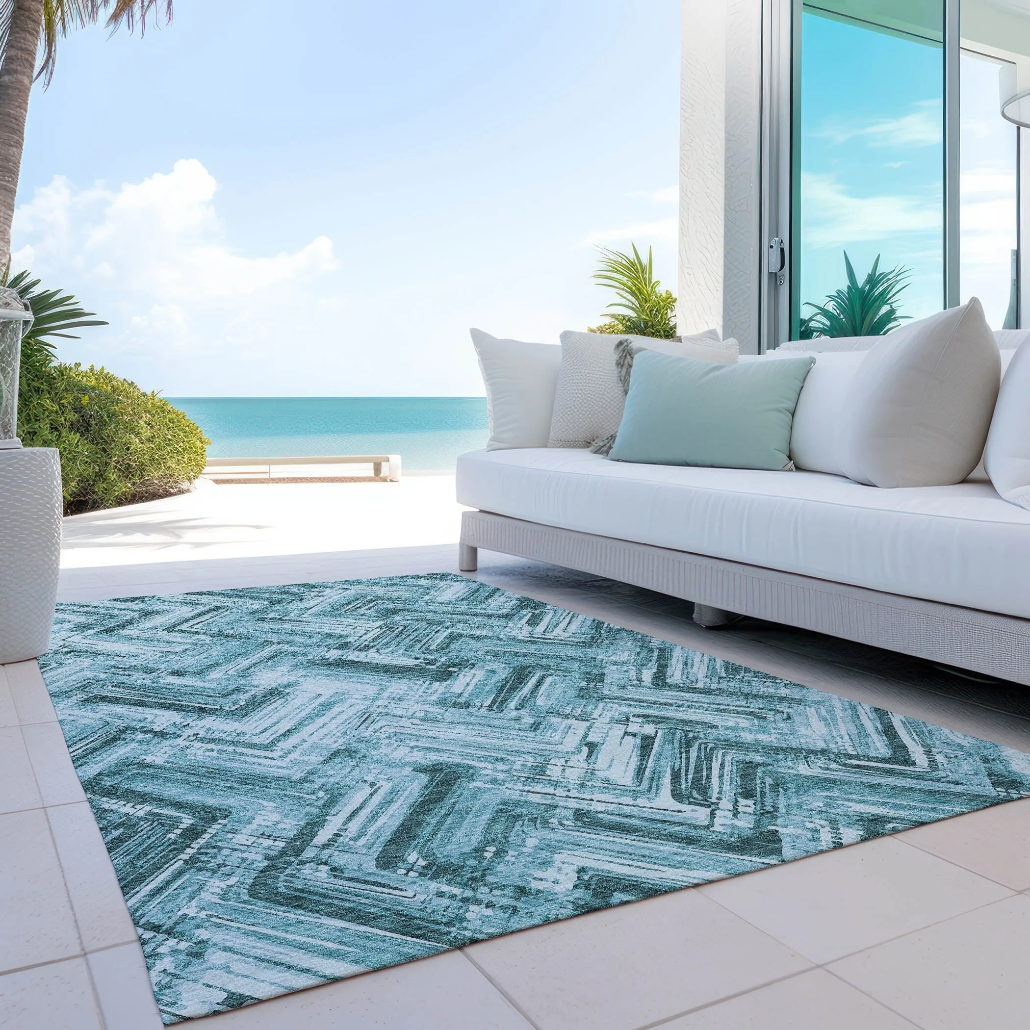 Machine Washable Indoor/ Outdoor Chantille Modern Chevron Rug