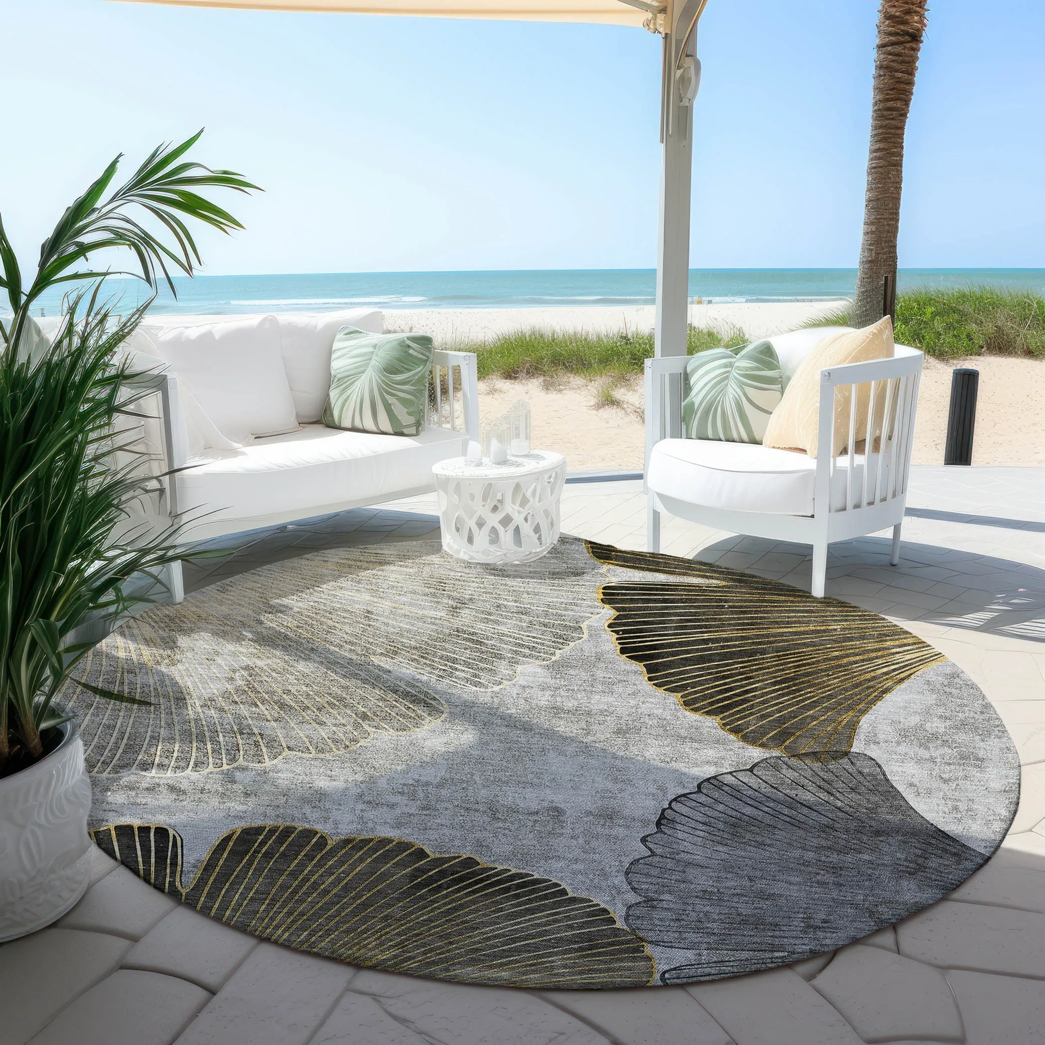 Machine Washable Indoor/ Outdoor Chantille Modern Floral Rug