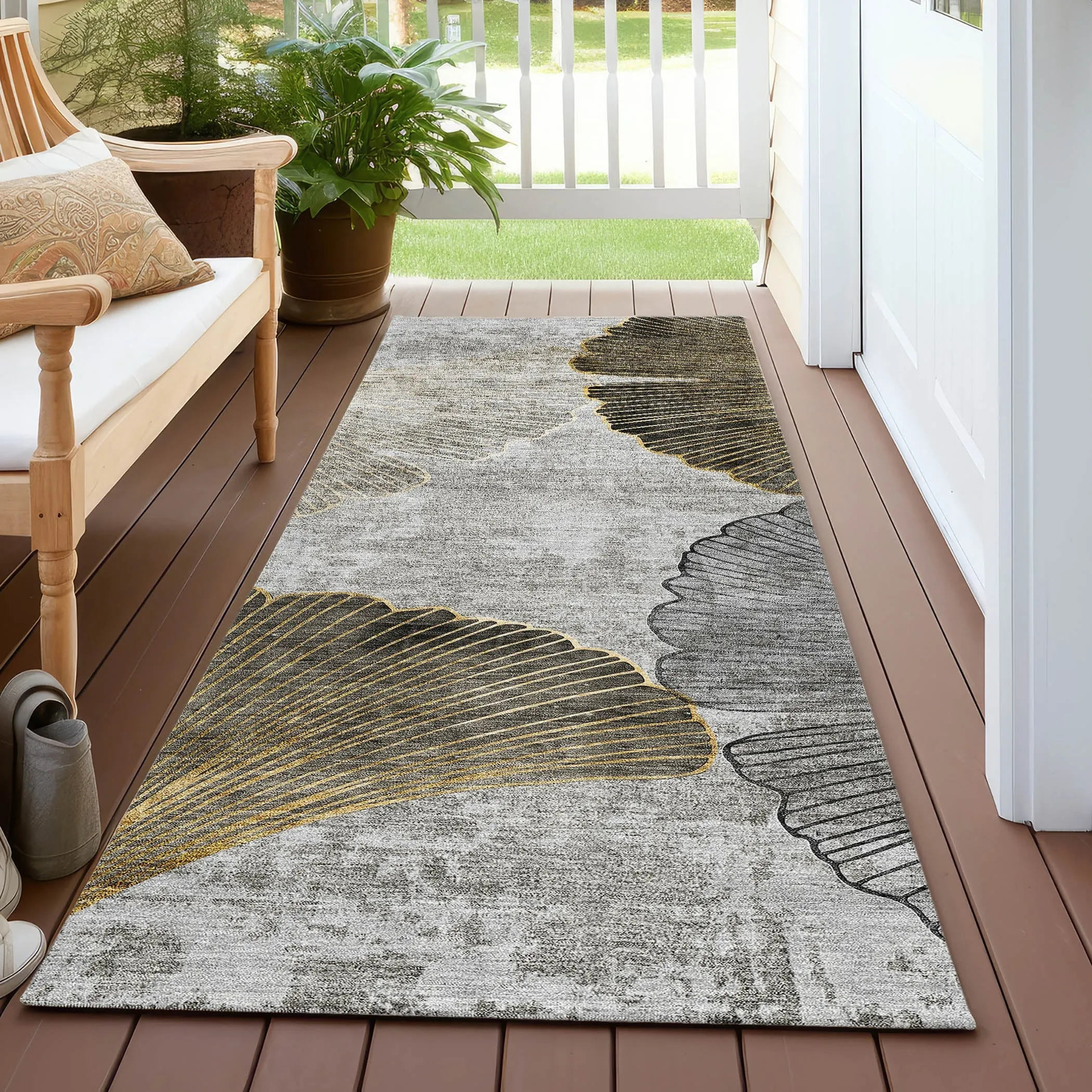 Machine Washable Indoor/ Outdoor Chantille Modern Floral Rug