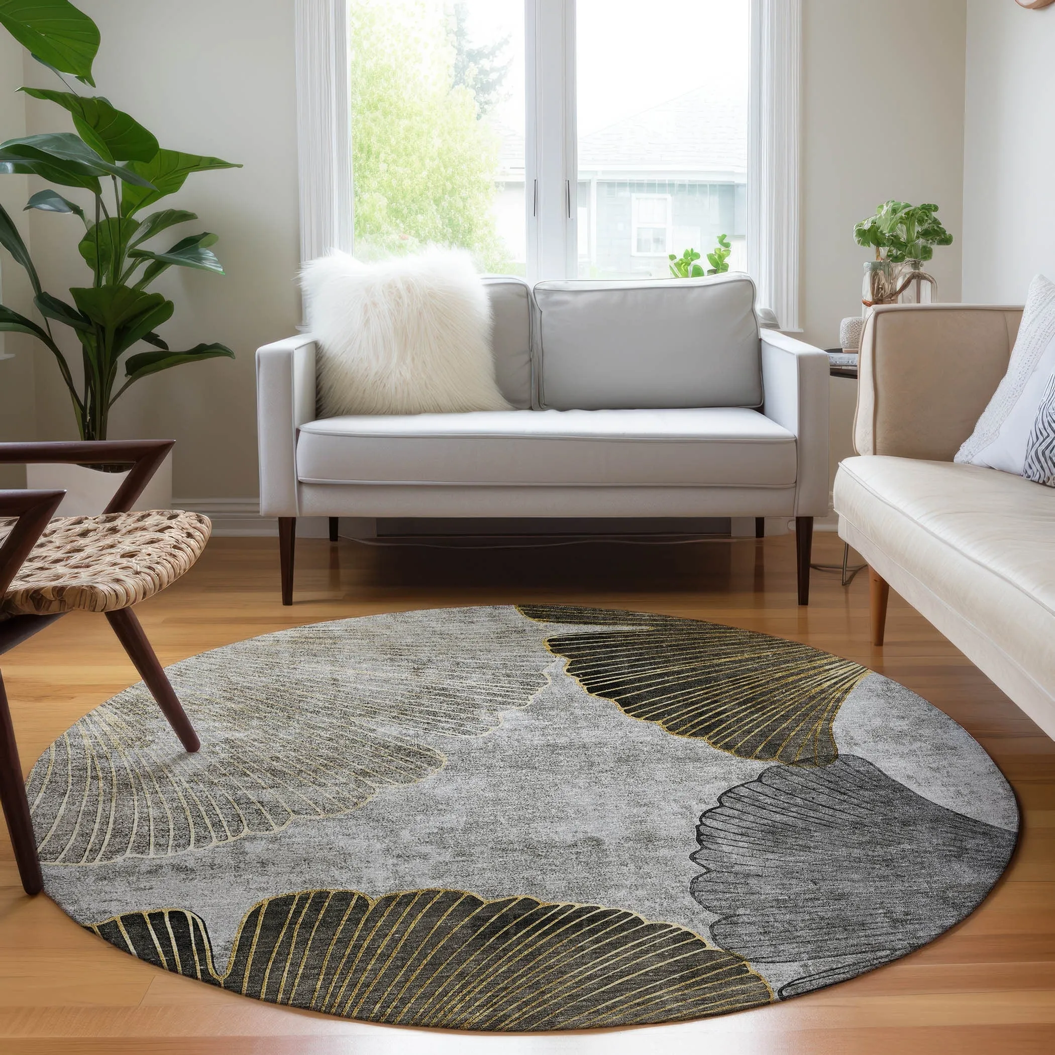 Machine Washable Indoor/ Outdoor Chantille Modern Floral Rug