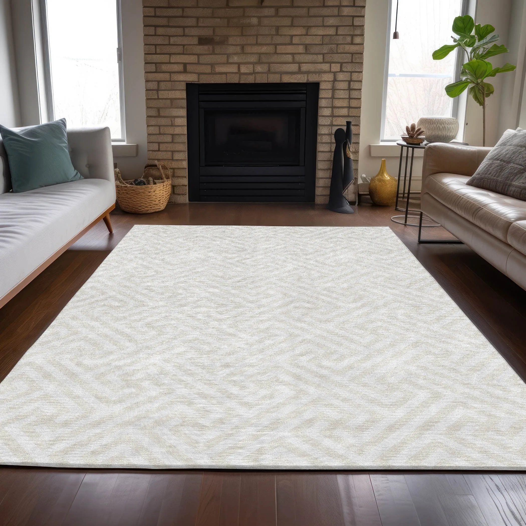 Machine Washable Indoor/ Outdoor Chantille Modern Geo Rug