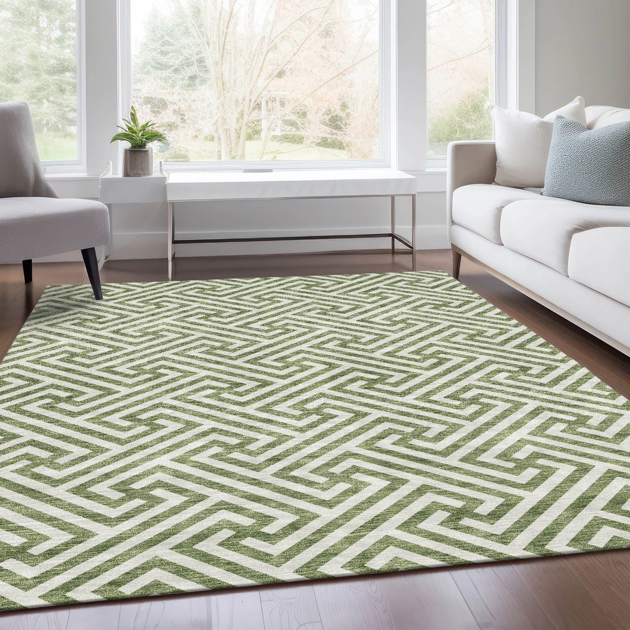 Machine Washable Indoor/ Outdoor Chantille Modern Geo Rug