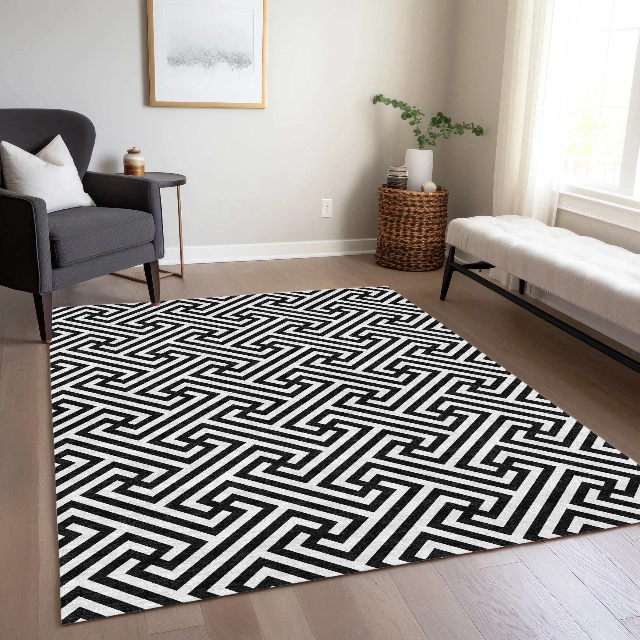 Machine Washable Indoor/ Outdoor Chantille Modern Geo Rug