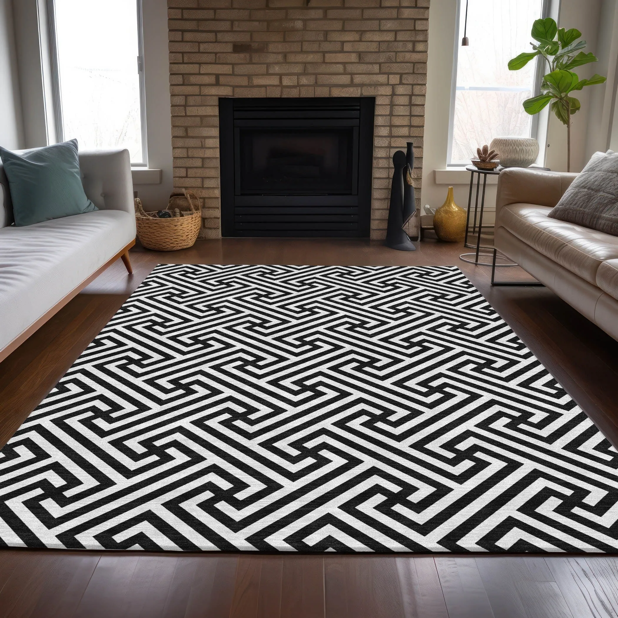 Machine Washable Indoor/ Outdoor Chantille Modern Geo Rug