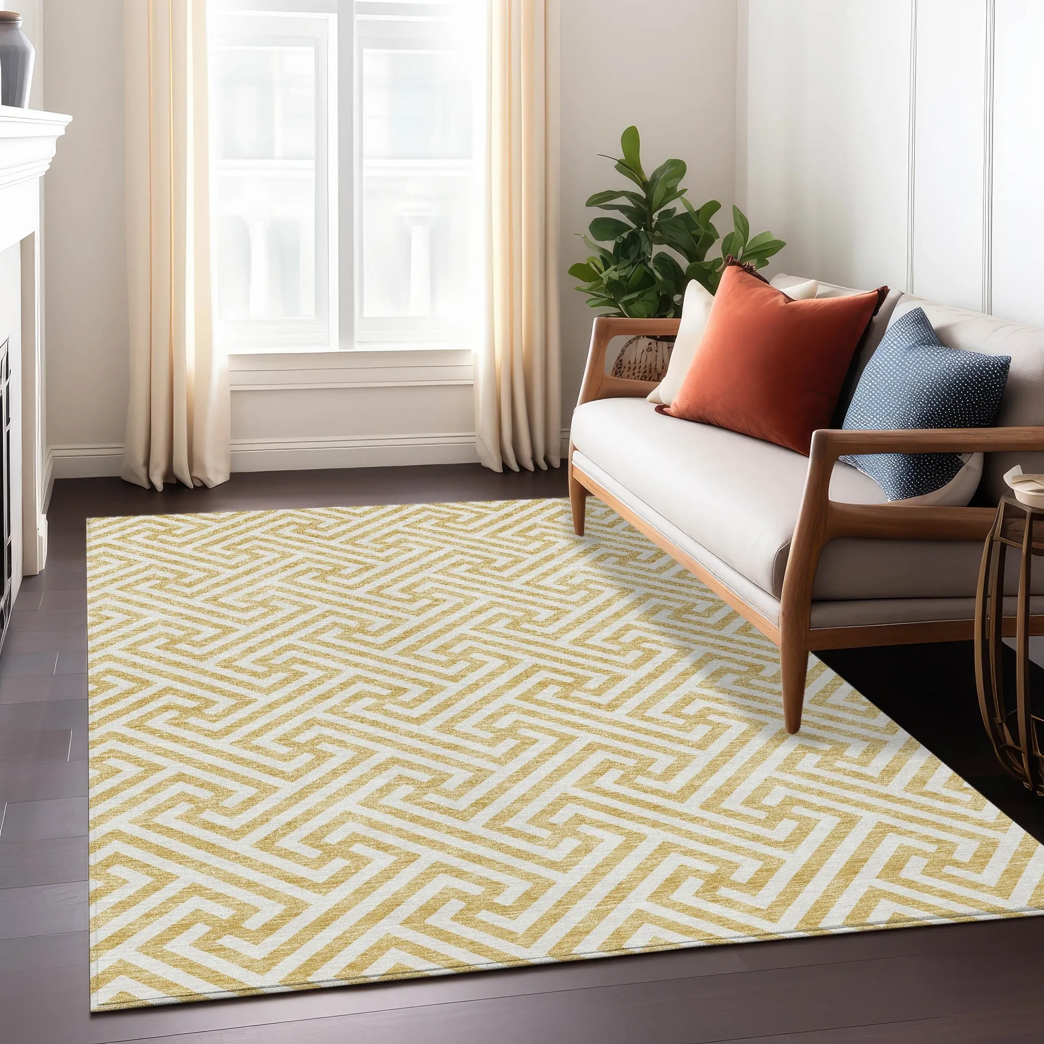 Machine Washable Indoor/ Outdoor Chantille Modern Geo Rug