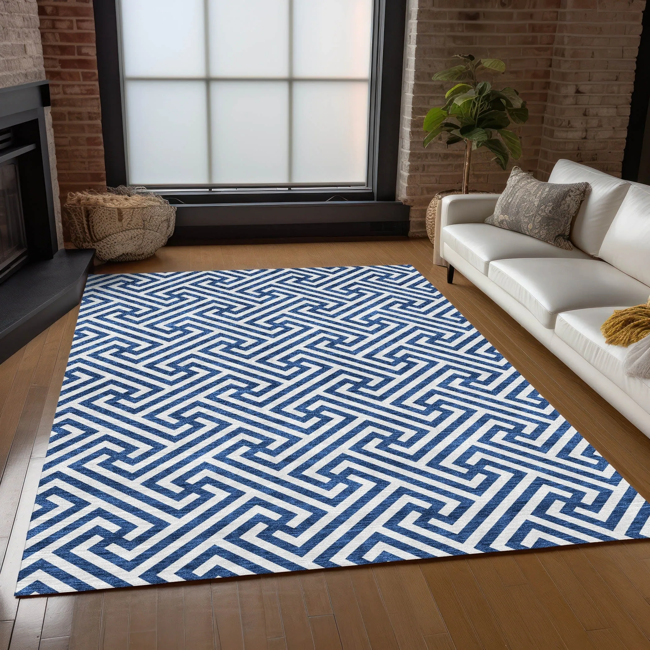 Machine Washable Indoor/ Outdoor Chantille Modern Geo Rug