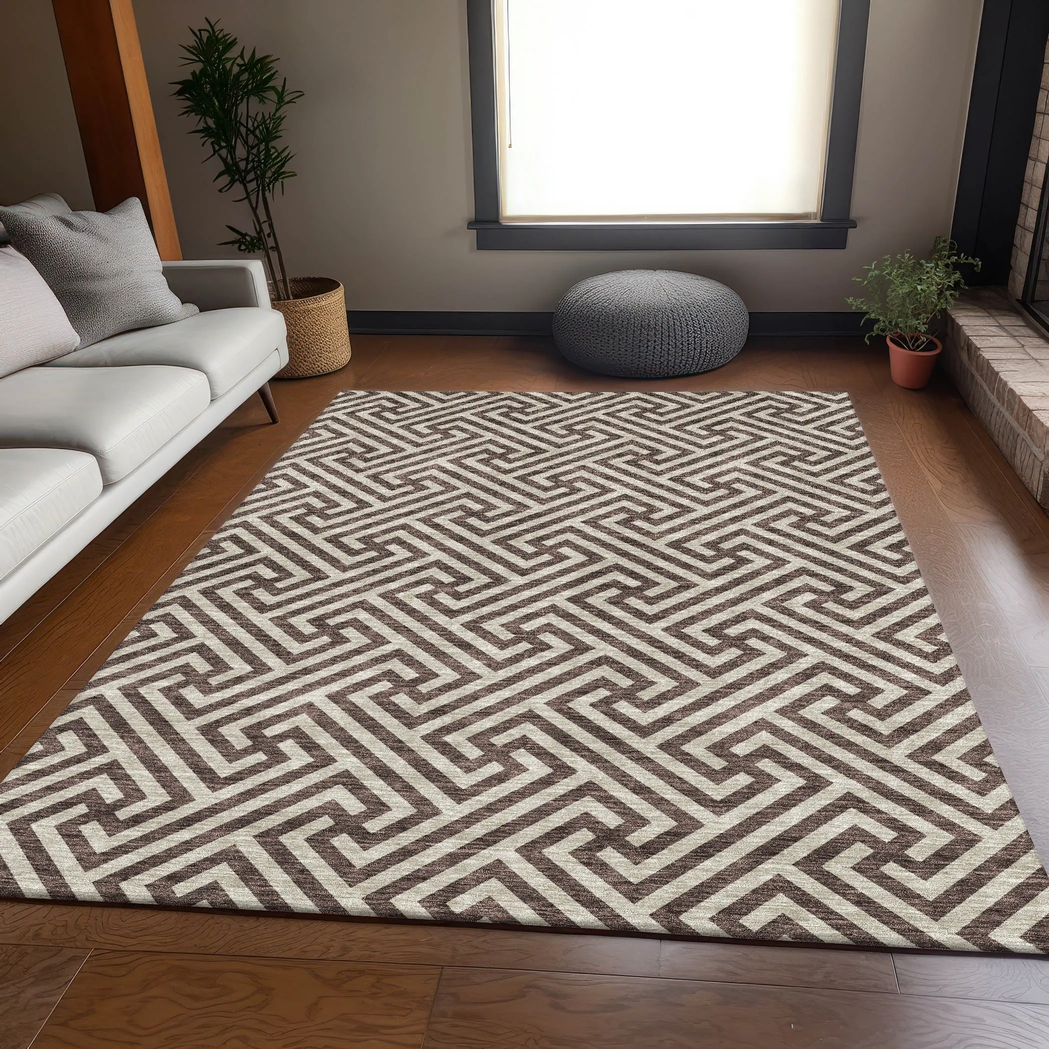 Machine Washable Indoor/ Outdoor Chantille Modern Geo Rug