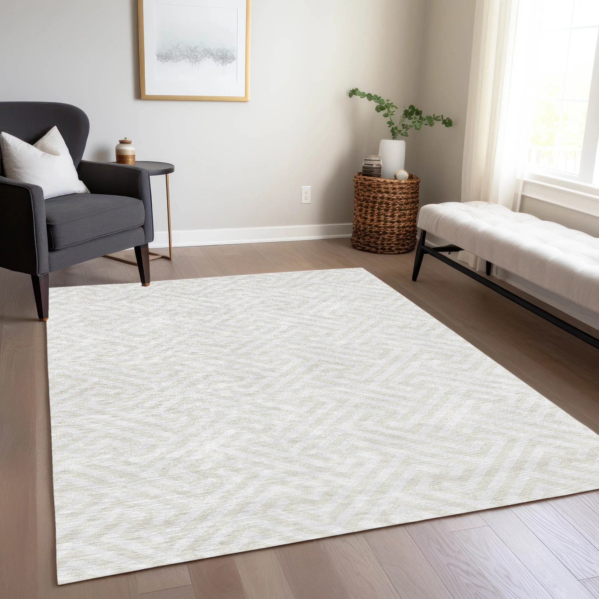 Machine Washable Indoor/ Outdoor Chantille Modern Geo Rug