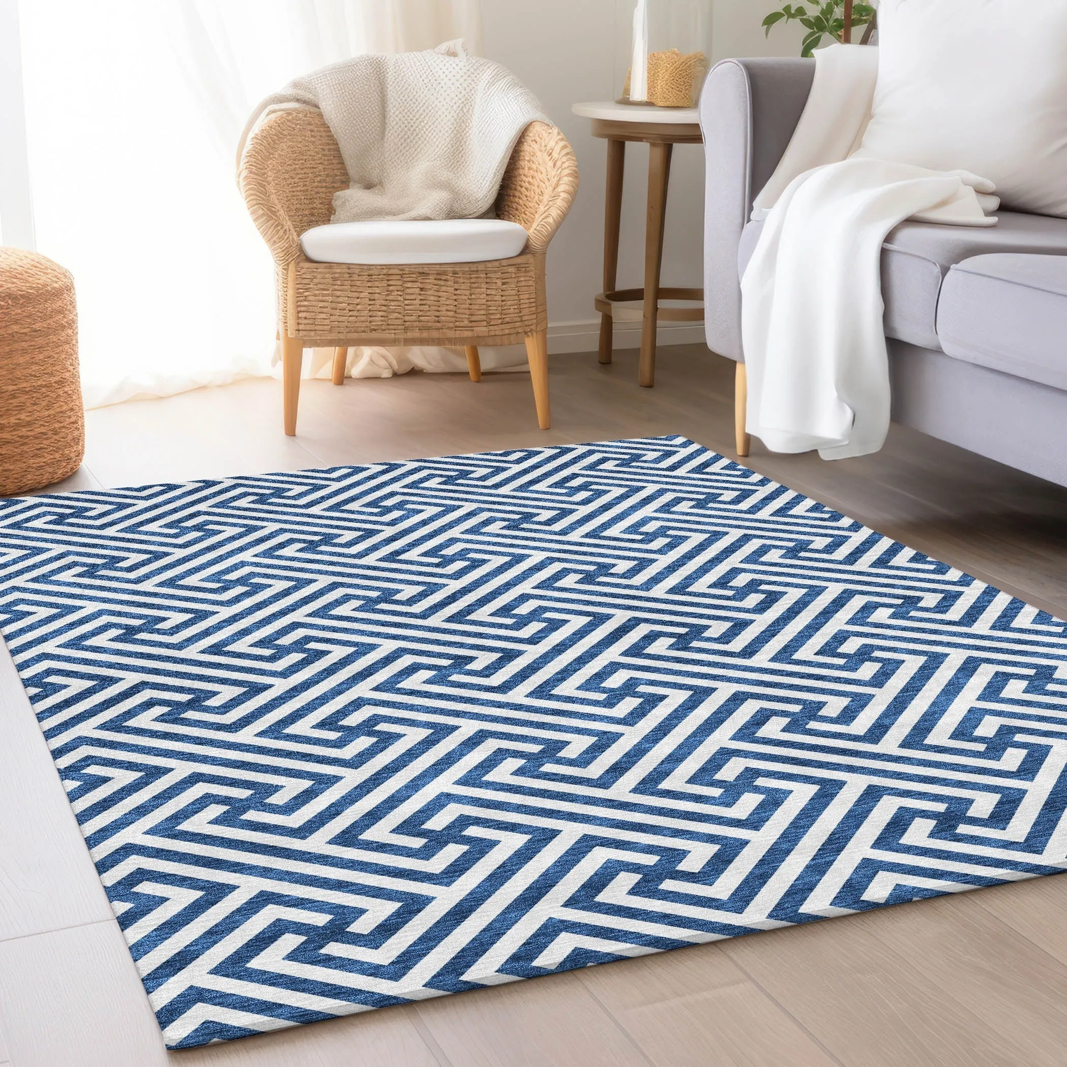 Machine Washable Indoor/ Outdoor Chantille Modern Geo Rug
