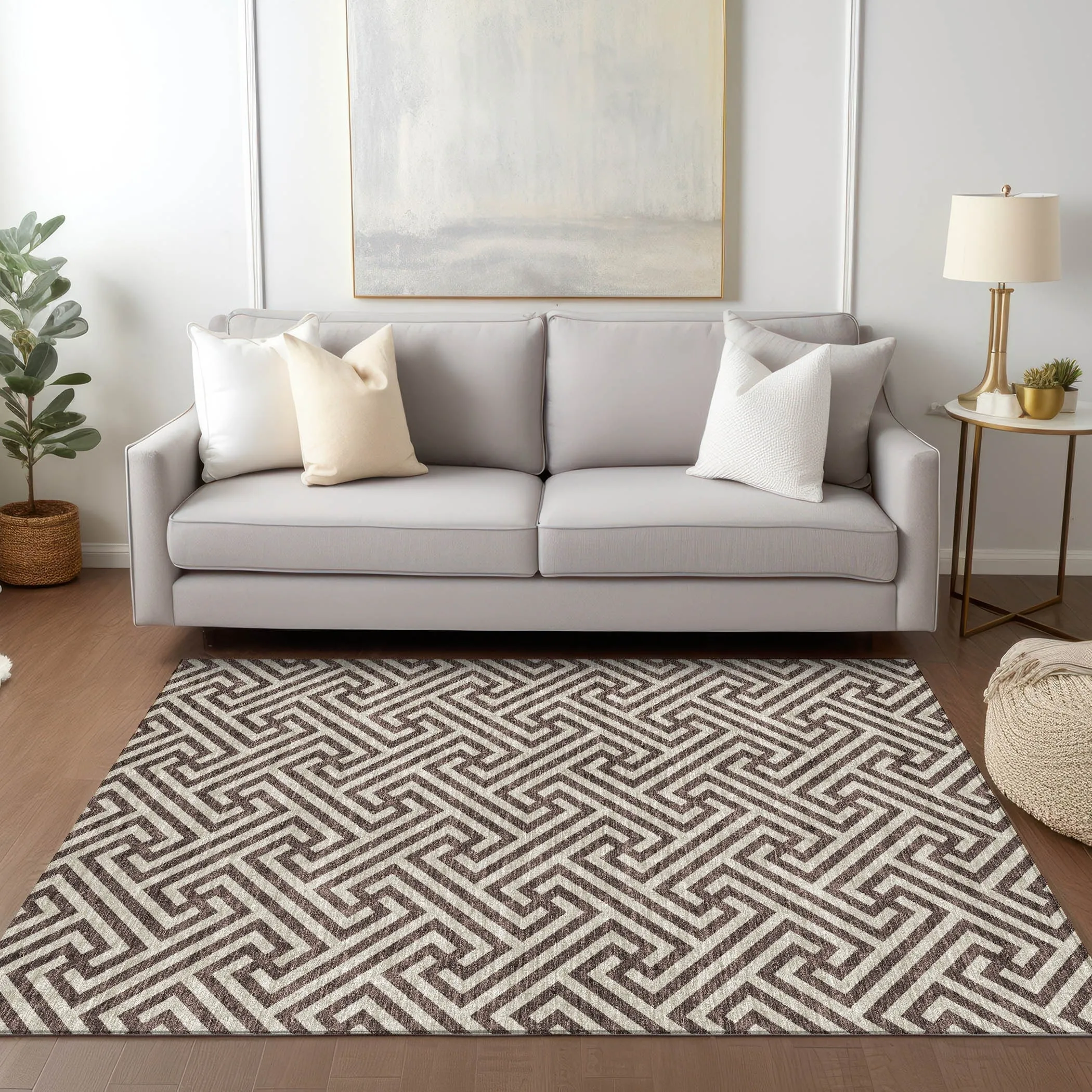 Machine Washable Indoor/ Outdoor Chantille Modern Geo Rug