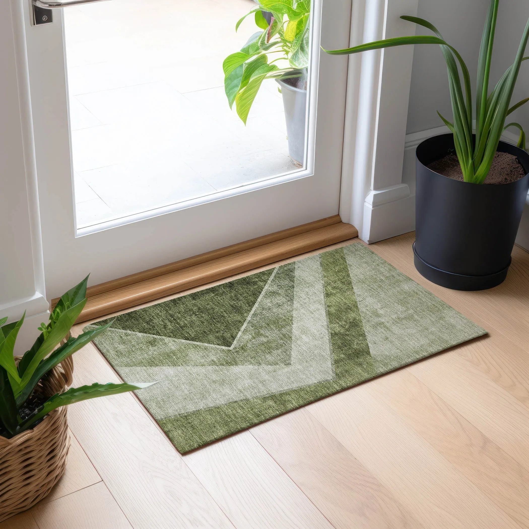 Machine Washable Indoor/ Outdoor Chantille Modern Geometric Rug