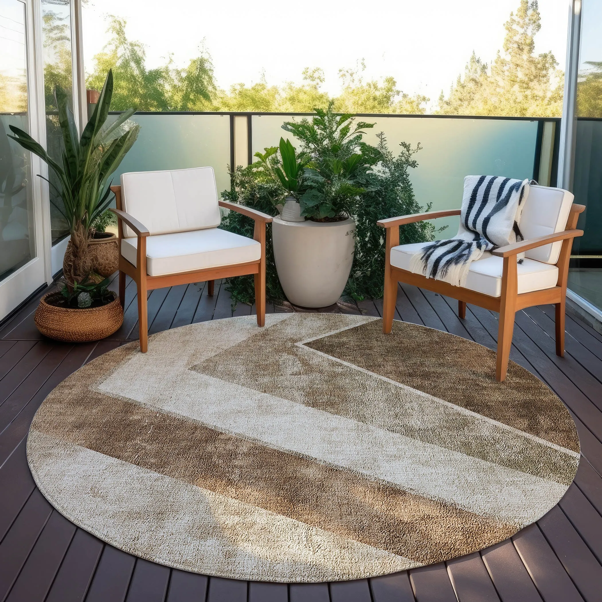 Machine Washable Indoor/ Outdoor Chantille Modern Geometric Rug