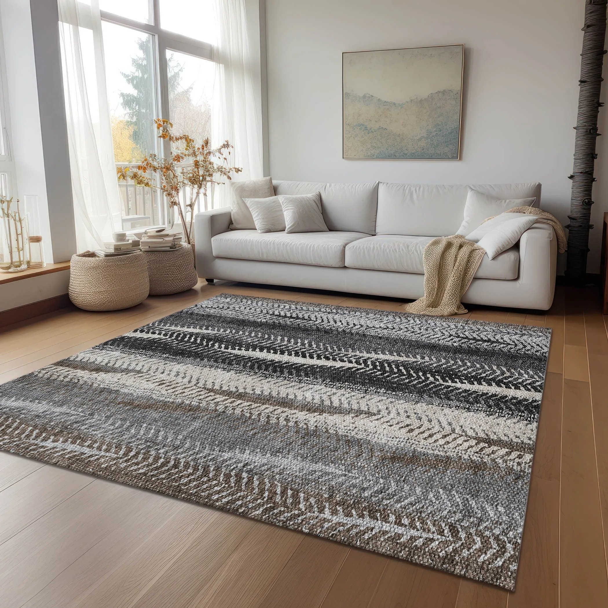 Machine Washable Indoor/ Outdoor Chantille Modern Imprints Rug