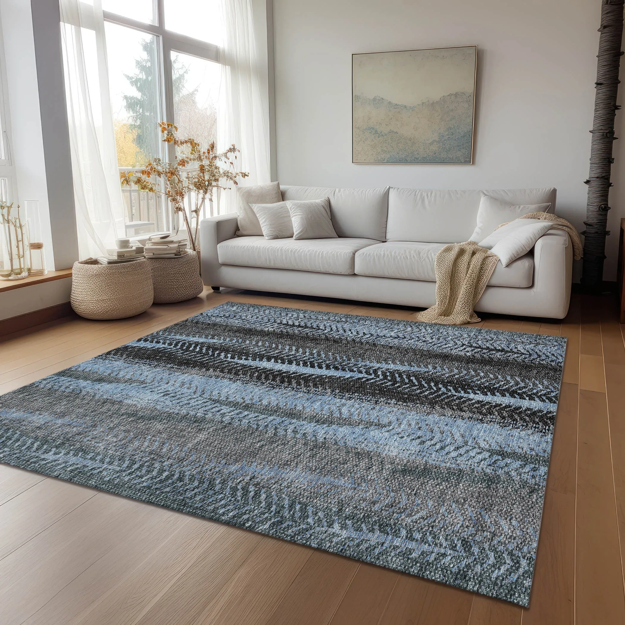 Machine Washable Indoor/ Outdoor Chantille Modern Imprints Rug