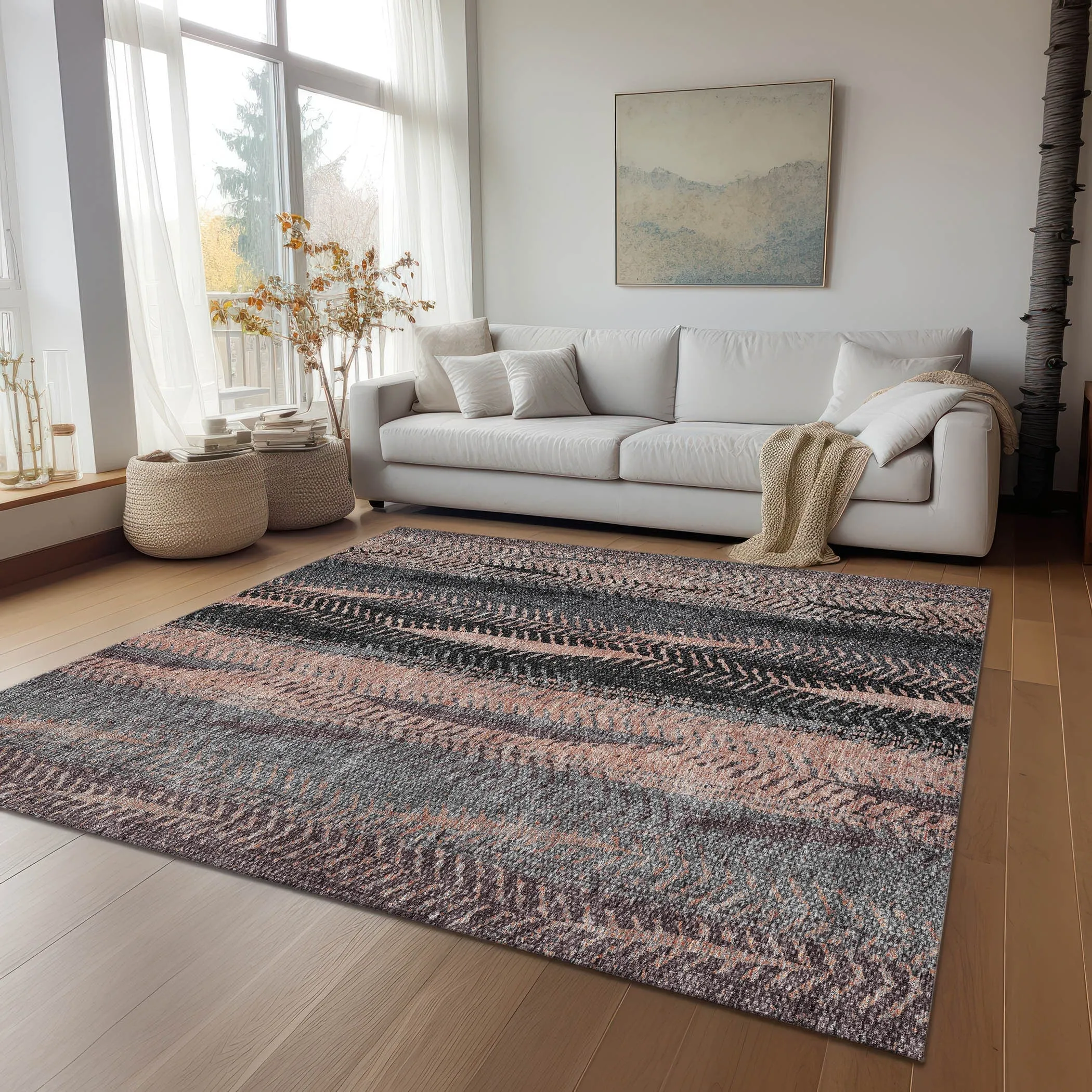 Machine Washable Indoor/ Outdoor Chantille Modern Imprints Rug