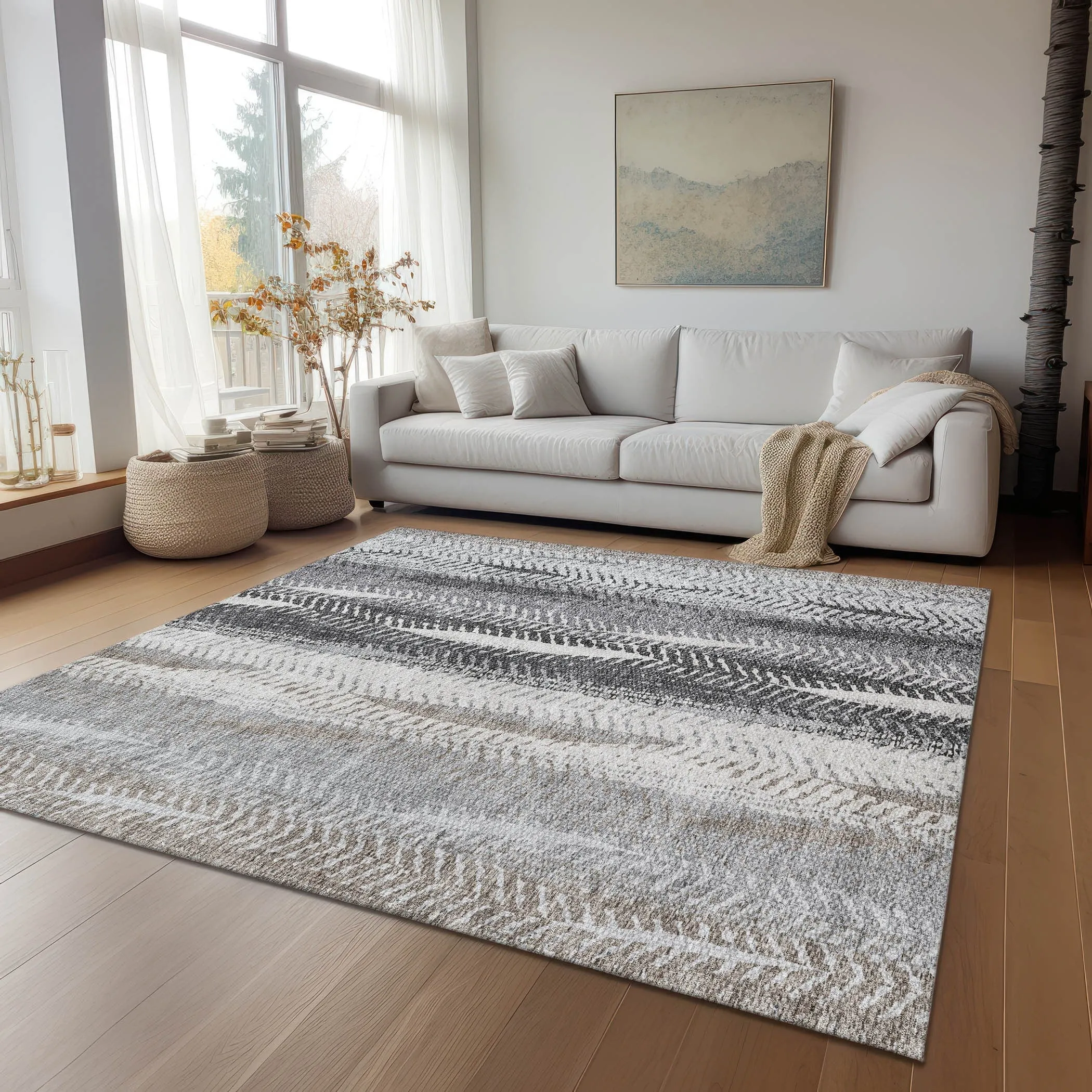 Machine Washable Indoor/ Outdoor Chantille Modern Imprints Rug