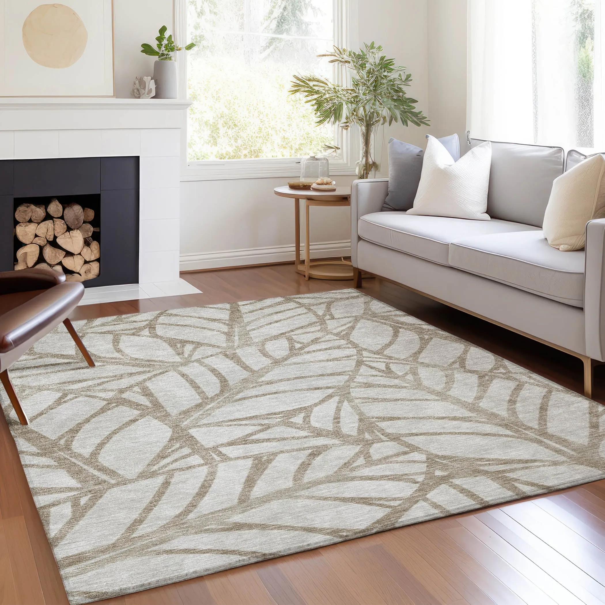 Machine Washable Indoor/ Outdoor Chantille Modern Palm Rug
