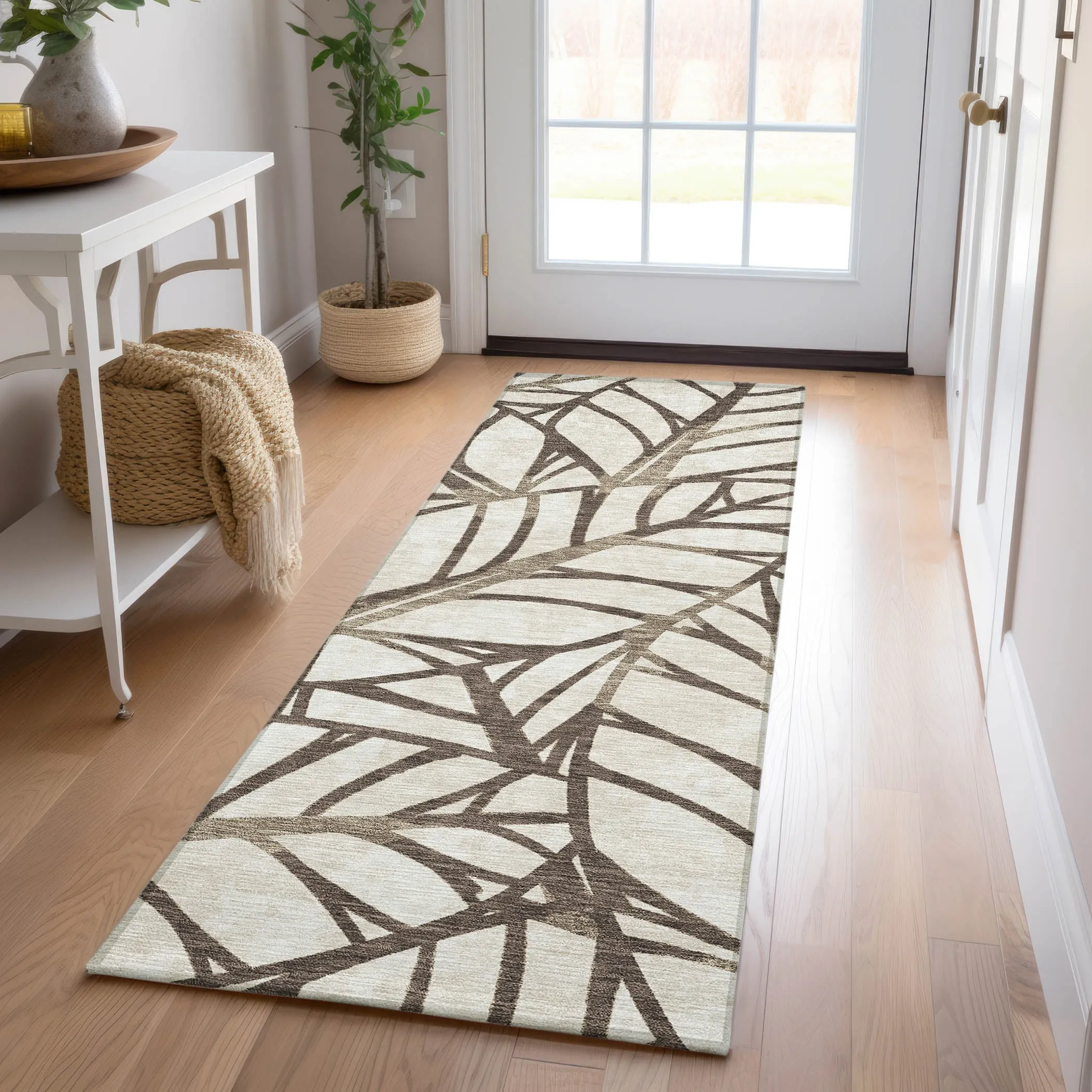 Machine Washable Indoor/ Outdoor Chantille Modern Palm Rug