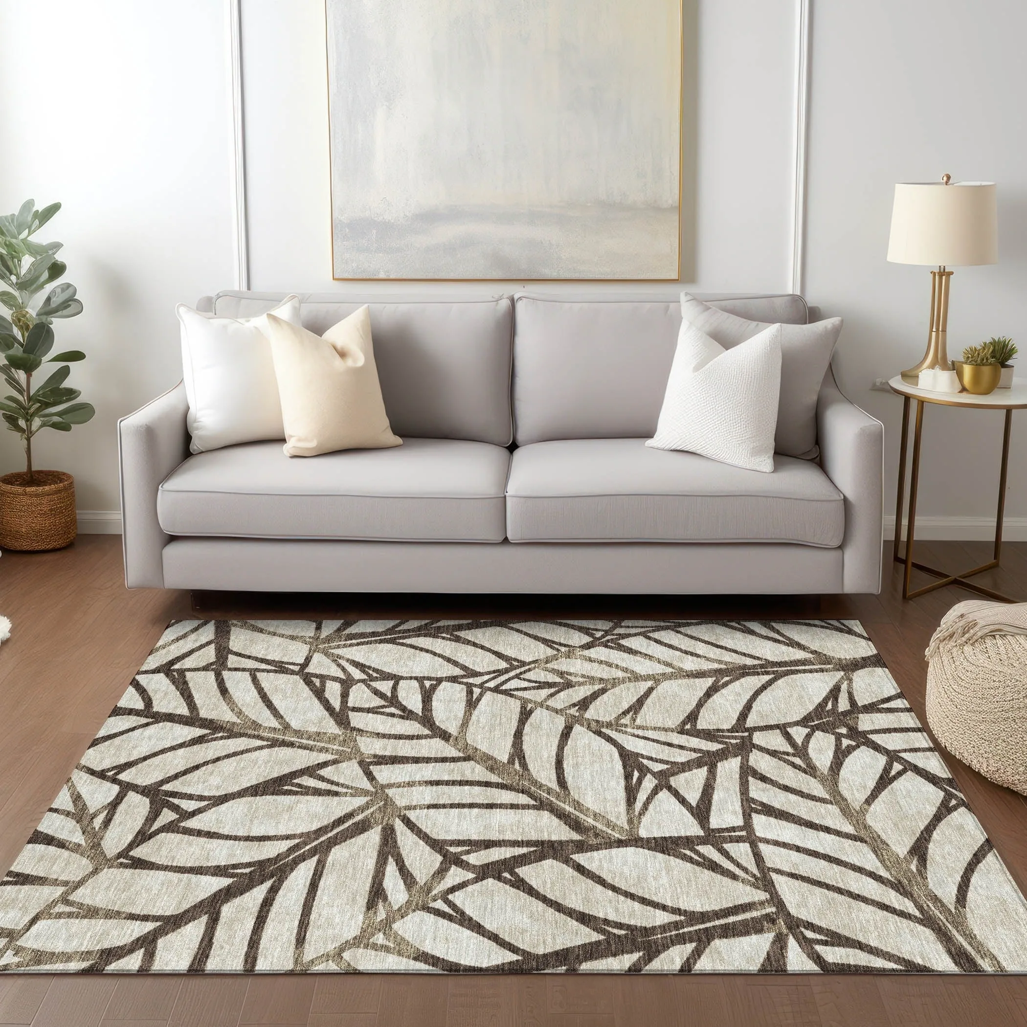Machine Washable Indoor/ Outdoor Chantille Modern Palm Rug