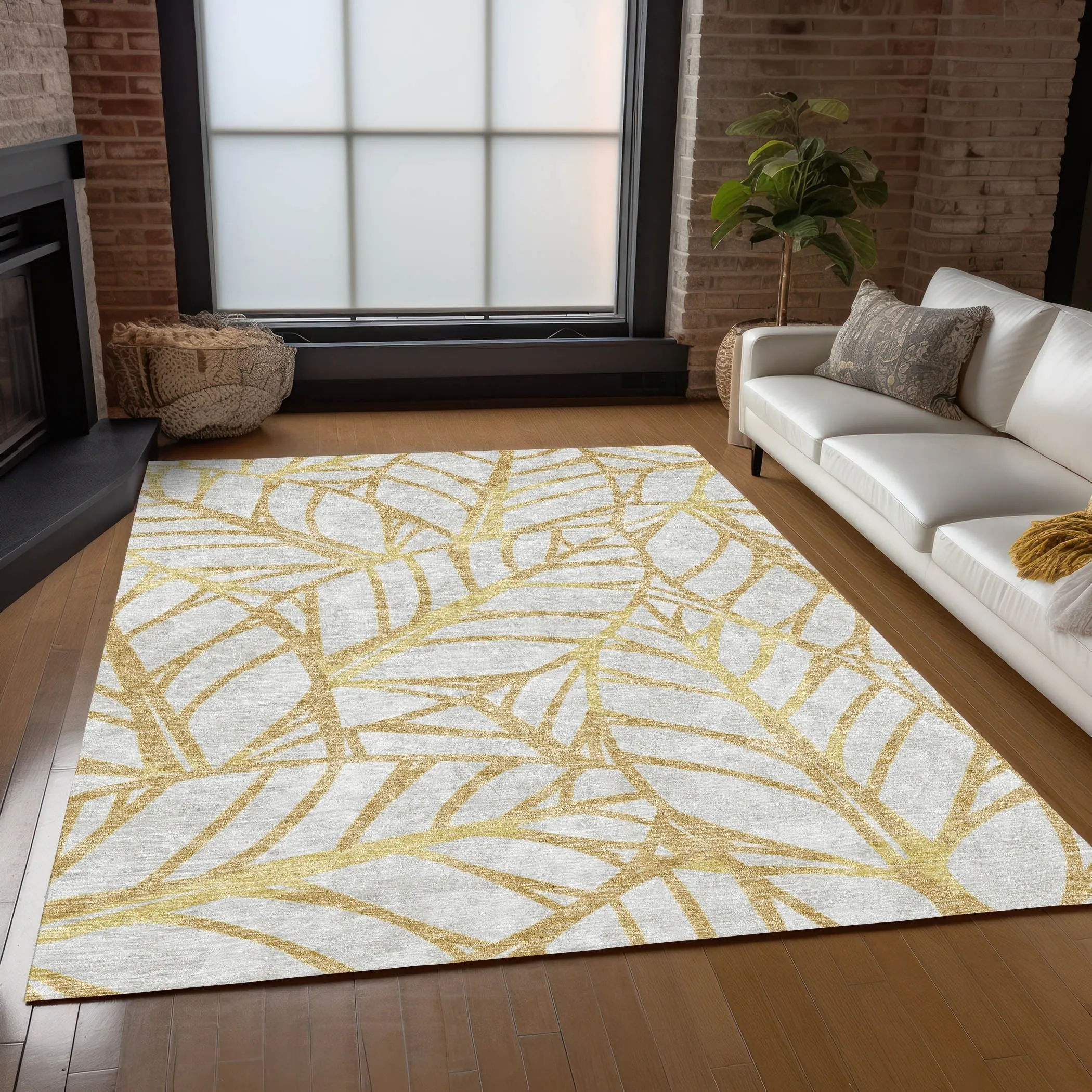 Machine Washable Indoor/ Outdoor Chantille Modern Palm Rug