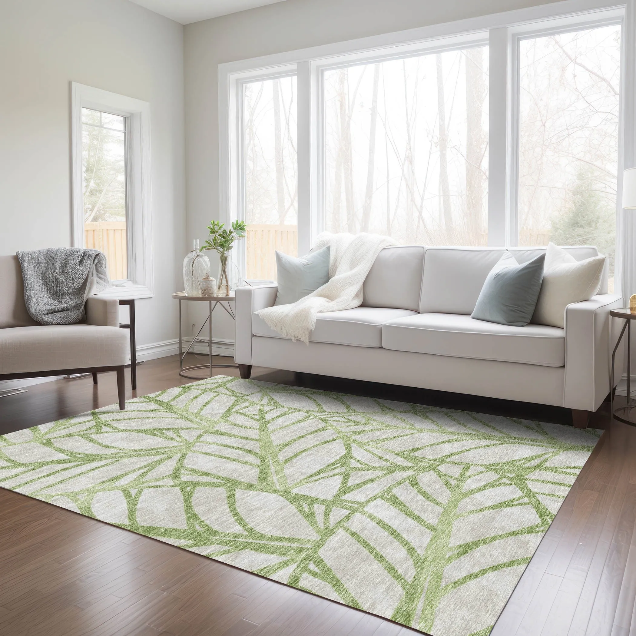 Machine Washable Indoor/ Outdoor Chantille Modern Palm Rug