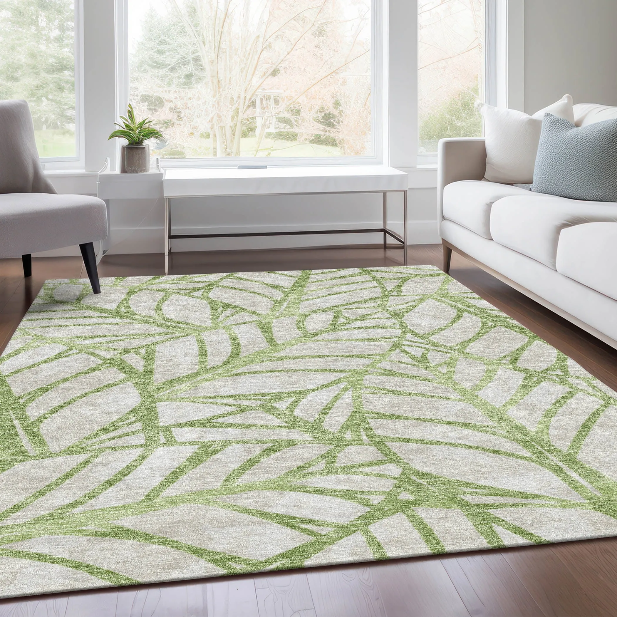 Machine Washable Indoor/ Outdoor Chantille Modern Palm Rug