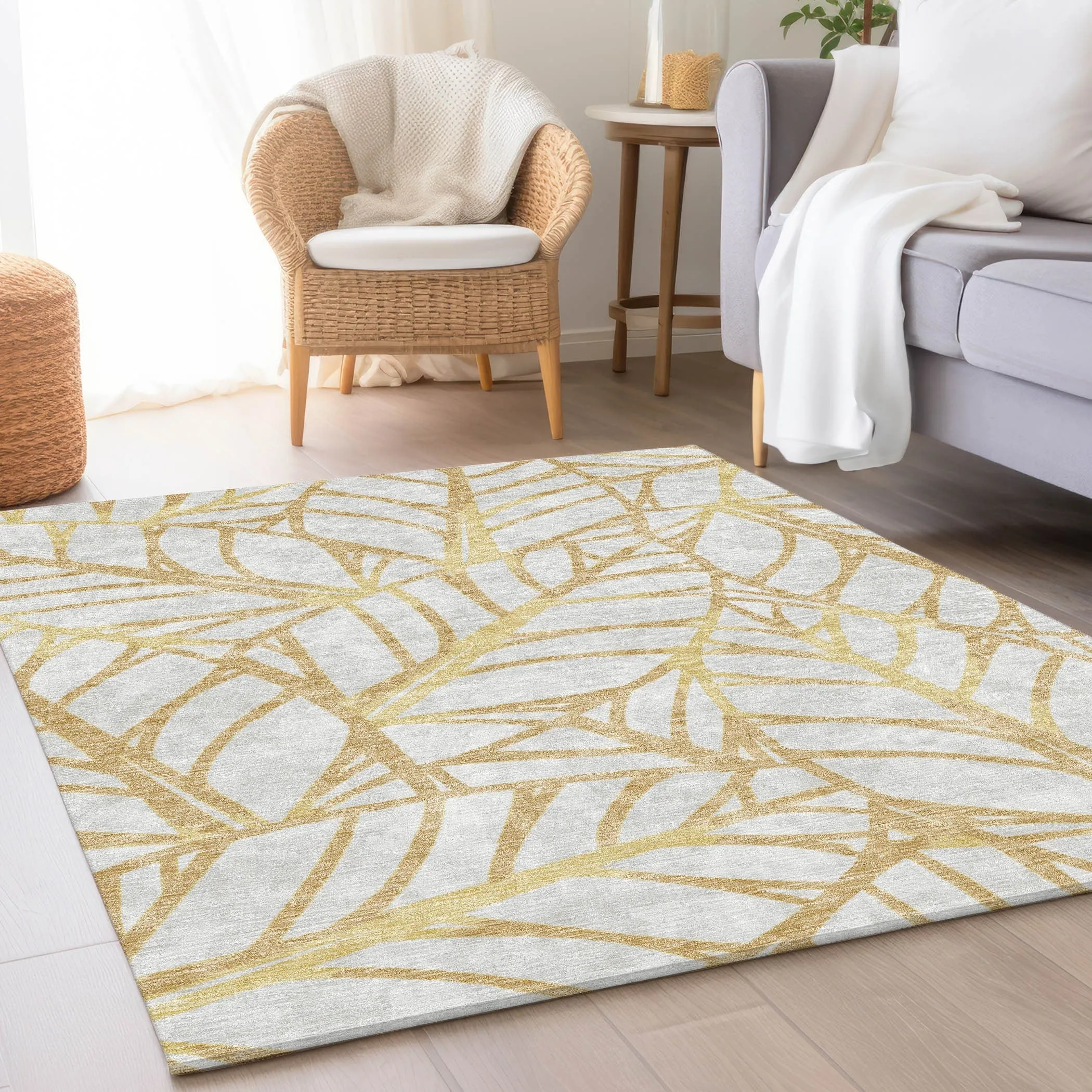 Machine Washable Indoor/ Outdoor Chantille Modern Palm Rug
