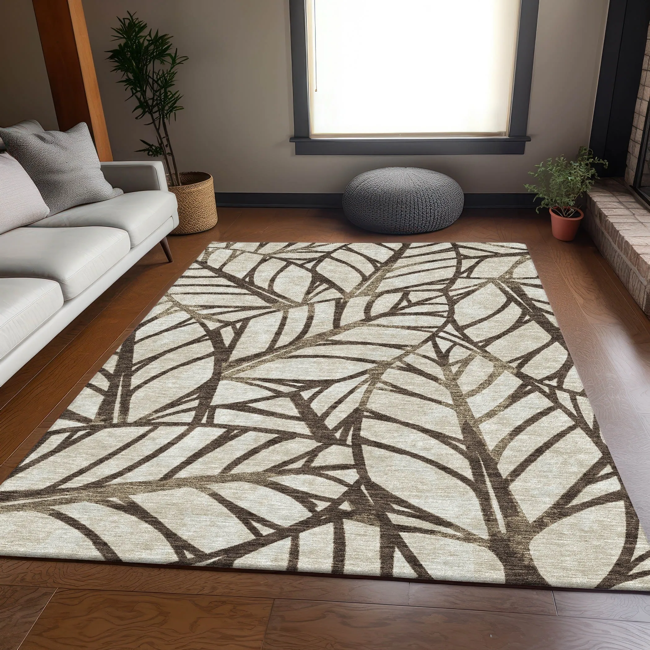 Machine Washable Indoor/ Outdoor Chantille Modern Palm Rug