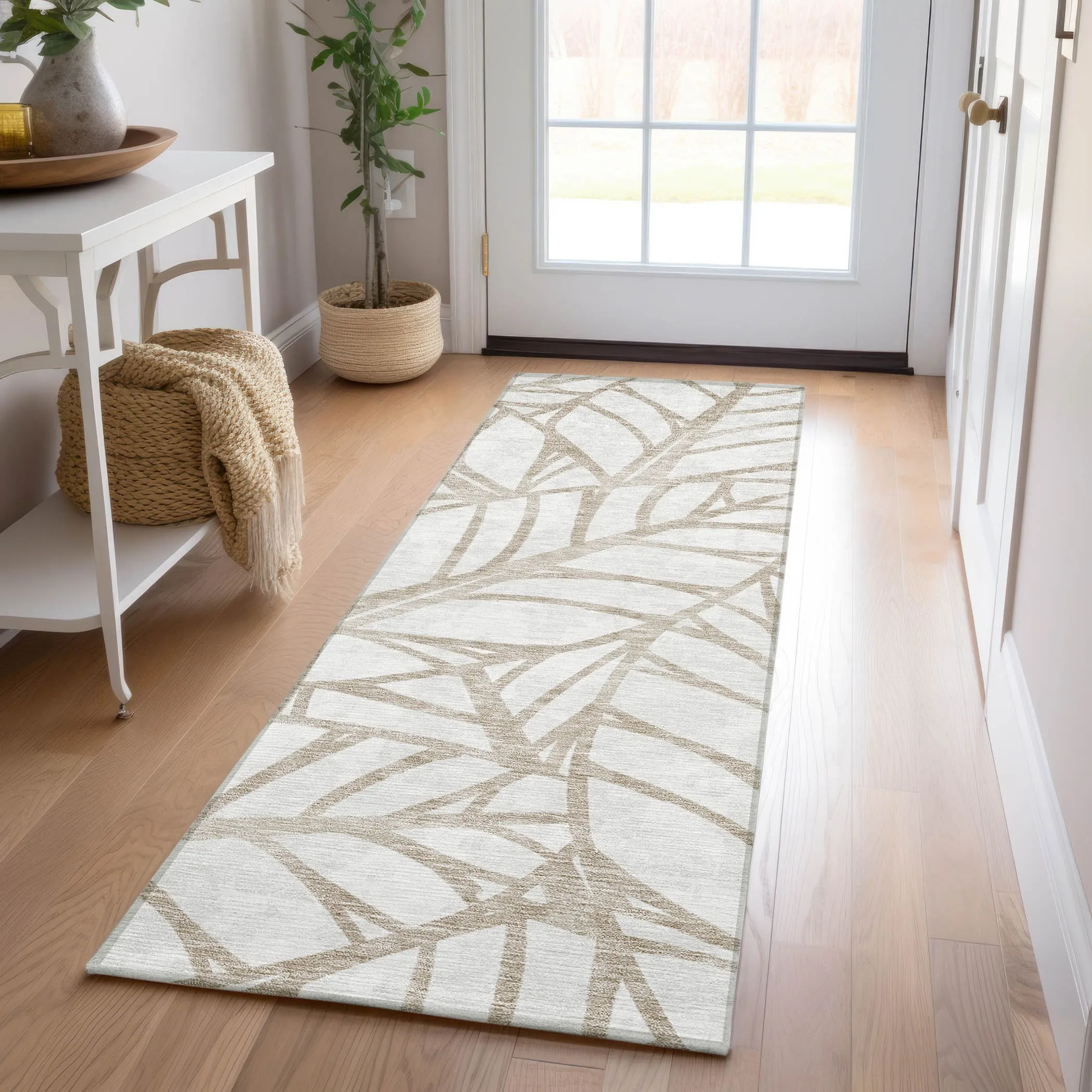 Machine Washable Indoor/ Outdoor Chantille Modern Palm Rug