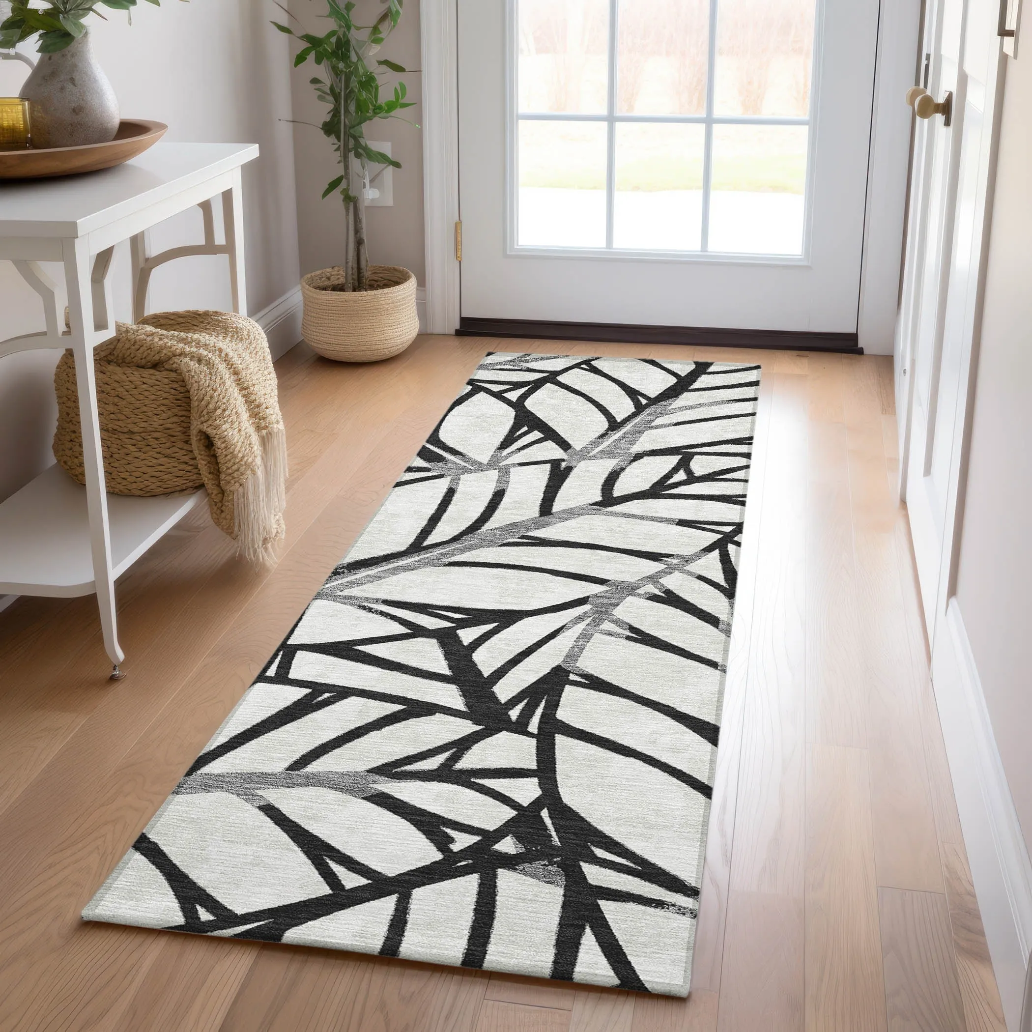Machine Washable Indoor/ Outdoor Chantille Modern Palm Rug