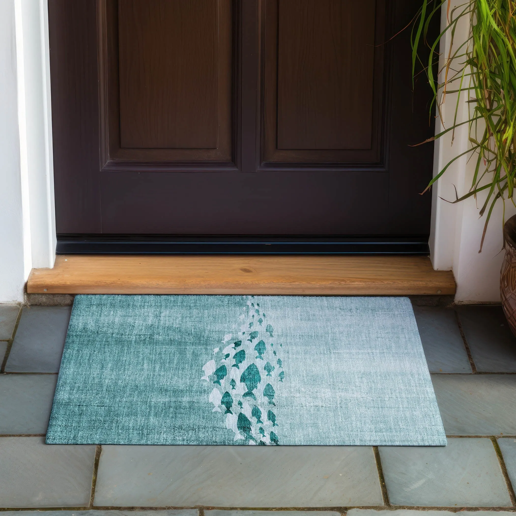 Machine Washable Indoor/ Outdoor Chantille Modern Sea Life Rug