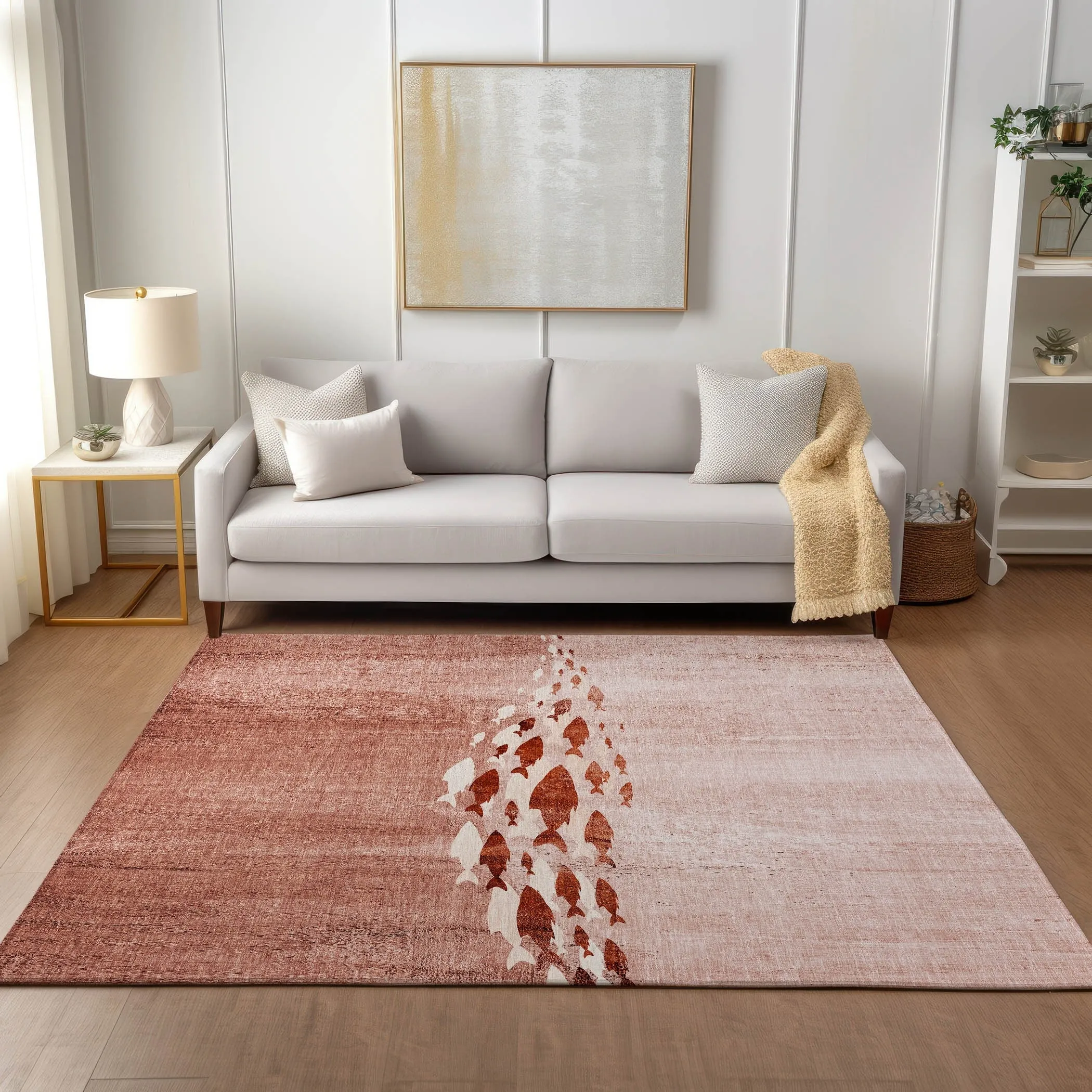 Machine Washable Indoor/ Outdoor Chantille Modern Sea Life Rug