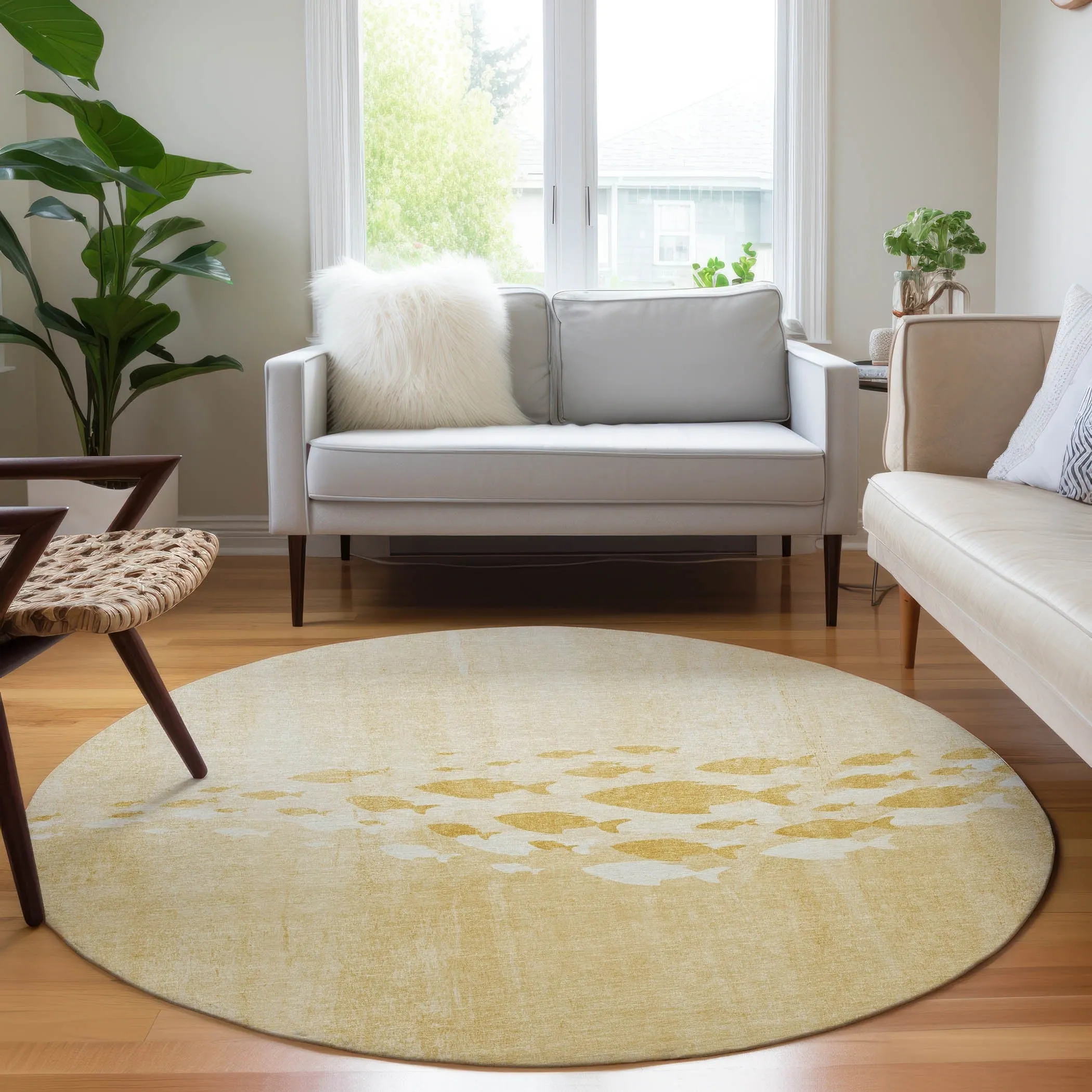 Machine Washable Indoor/ Outdoor Chantille Modern Sea Life Rug
