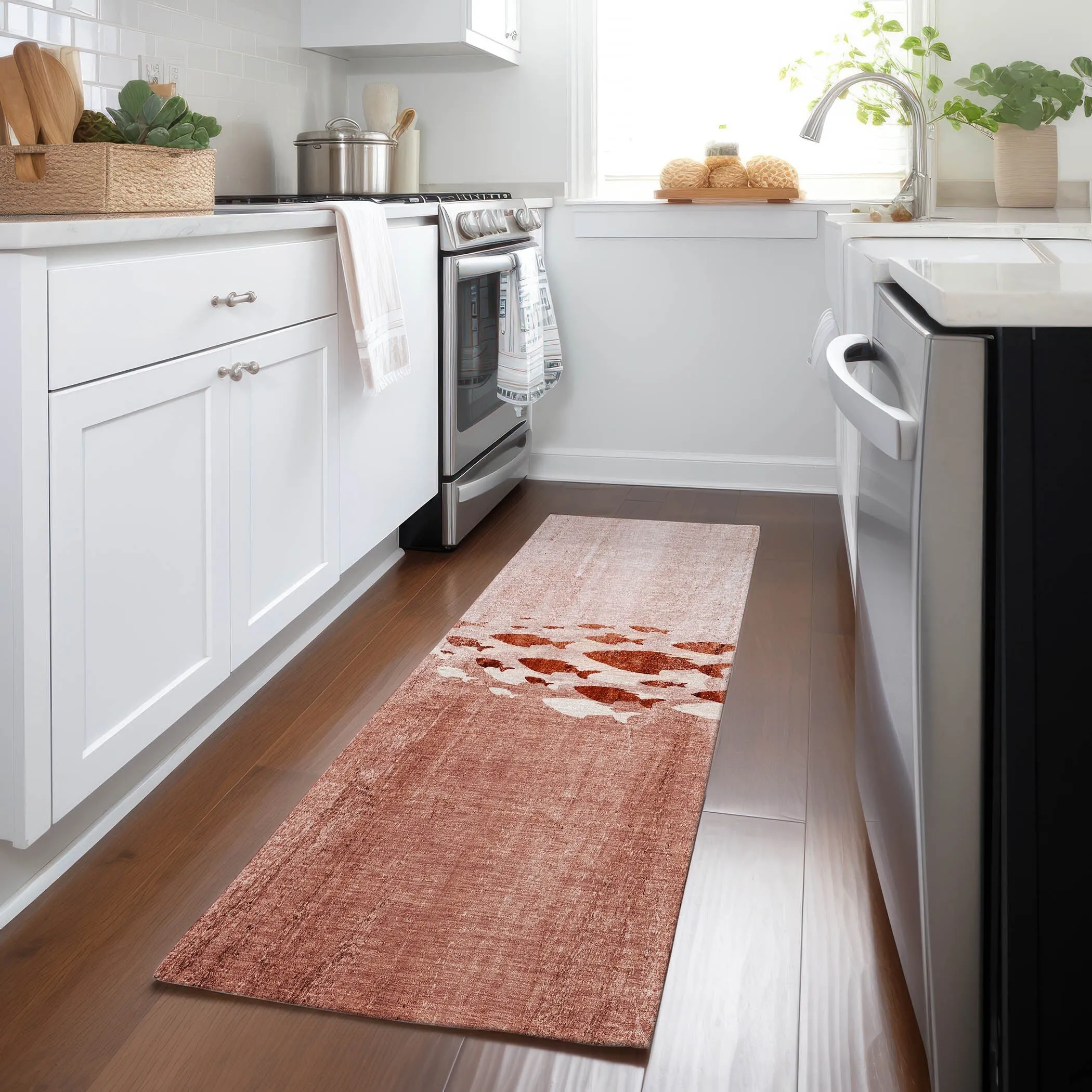 Machine Washable Indoor/ Outdoor Chantille Modern Sea Life Rug